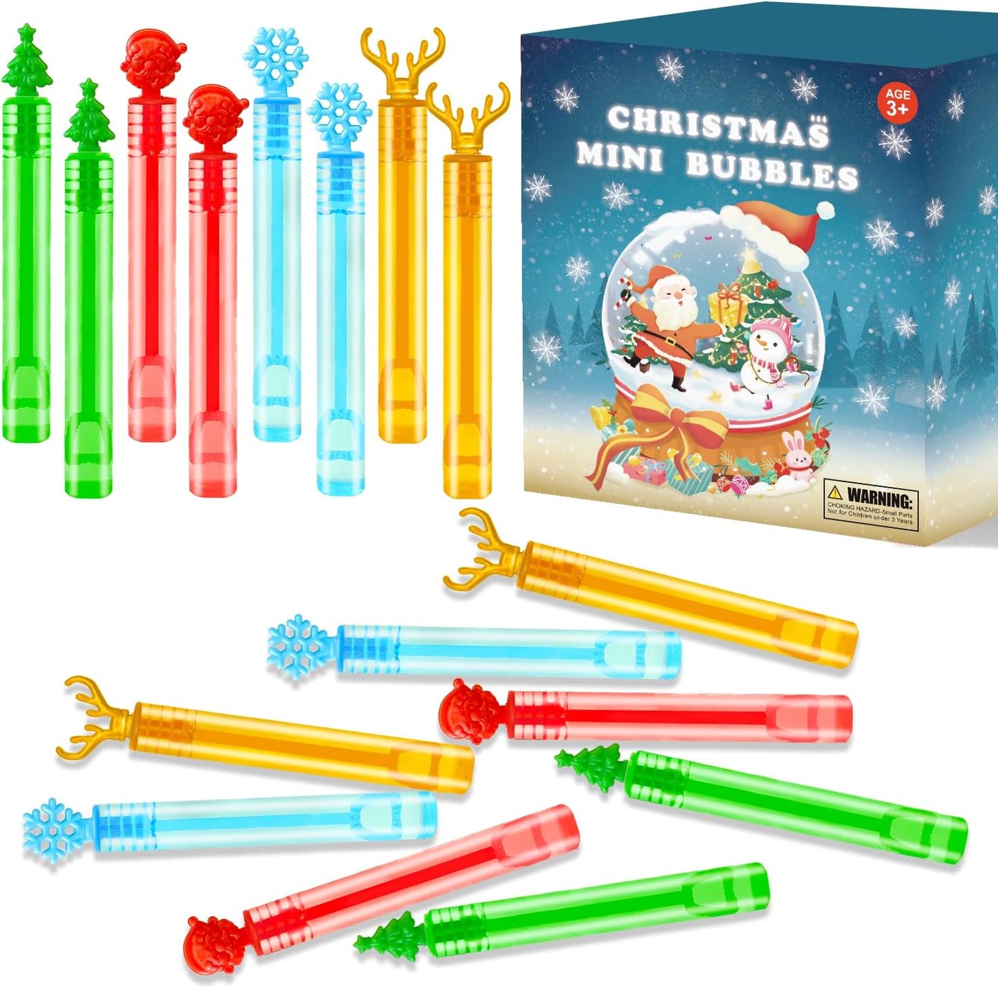 Christmas Toys Gifts Bulk for Students,Small Mini Bubble Wands Toys 64 Pack,Christmas Party Favors Supplies for Kids,Goodie Bags Stocking Stuffers School Classroom Treats Prizes for Toddler Boys Girls