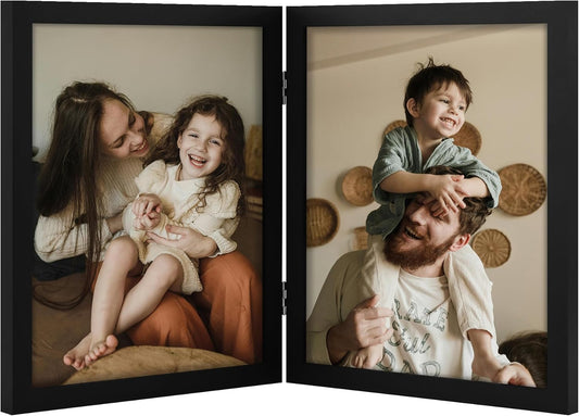 decorUhome Double 8x10 Picture Frame Vertical, Engineered Wood Bifold Photo Frame with Plexiglass for Tabletop Display, 8x10, Black