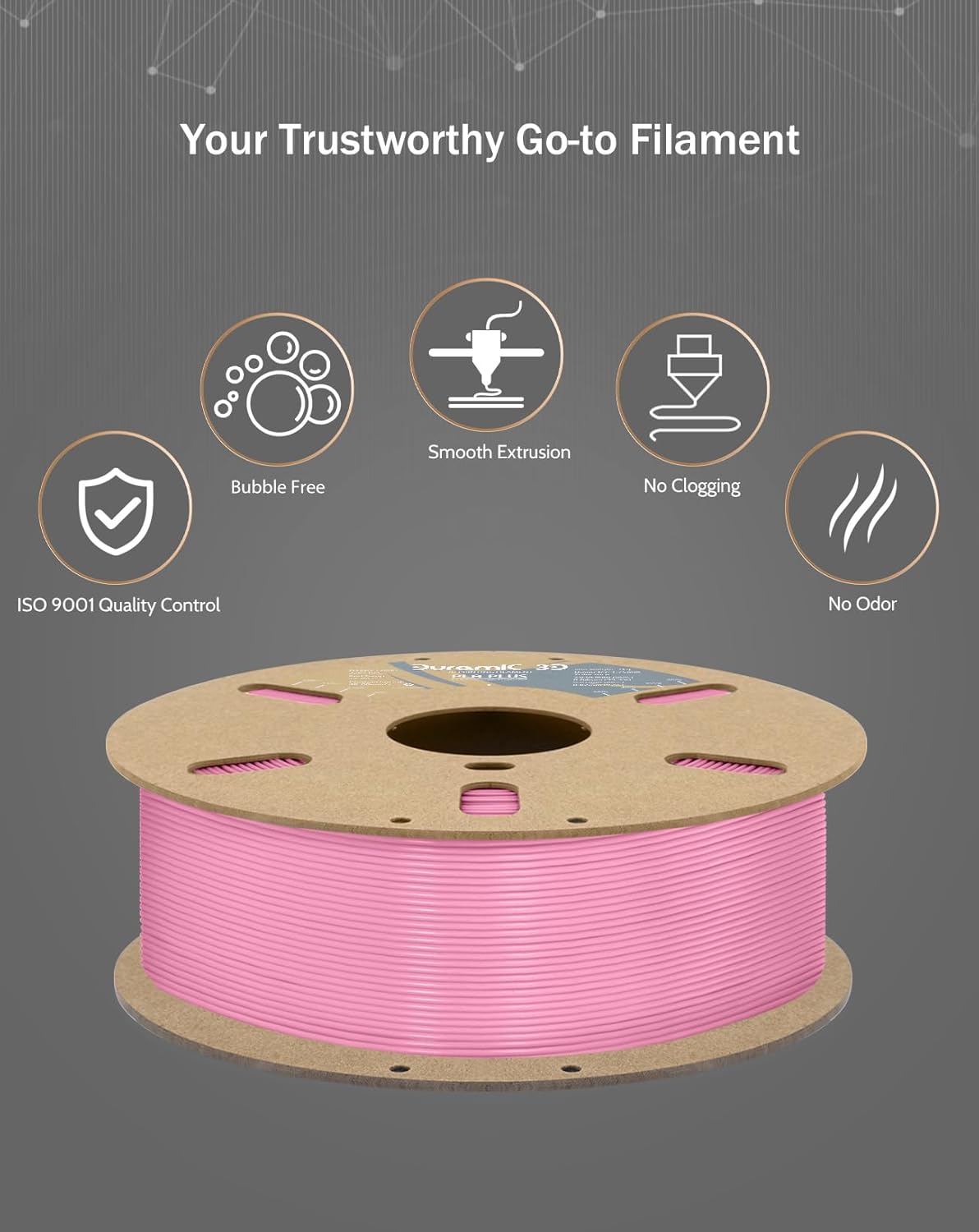 DURAMIC 3D PLA+ Filament 1.75mm 1Kg Pink, PLA Plus Filament 1Kg Spool(2.2lbs) Tougher and Stronger, Dimensional Accuracy Probability +/- 0.02mm