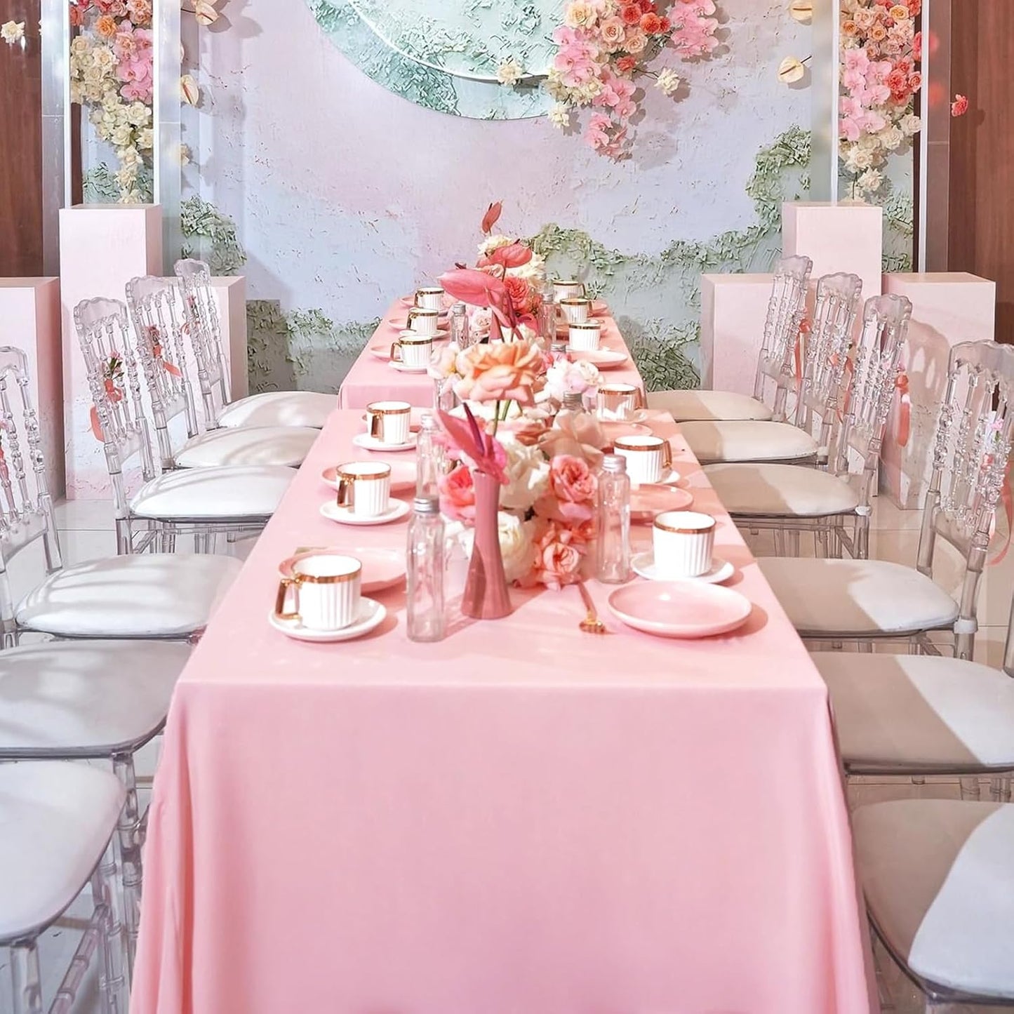8 Pack Pink Tablecloth 60 x 126 Inch Rectangular Tablecloths for 8 Foot Rectangle Tables, Wrinkle Resistant Pink Table Cloth Washable Polyester Fabric Table Covers for Buffet Wedding Party Banquet