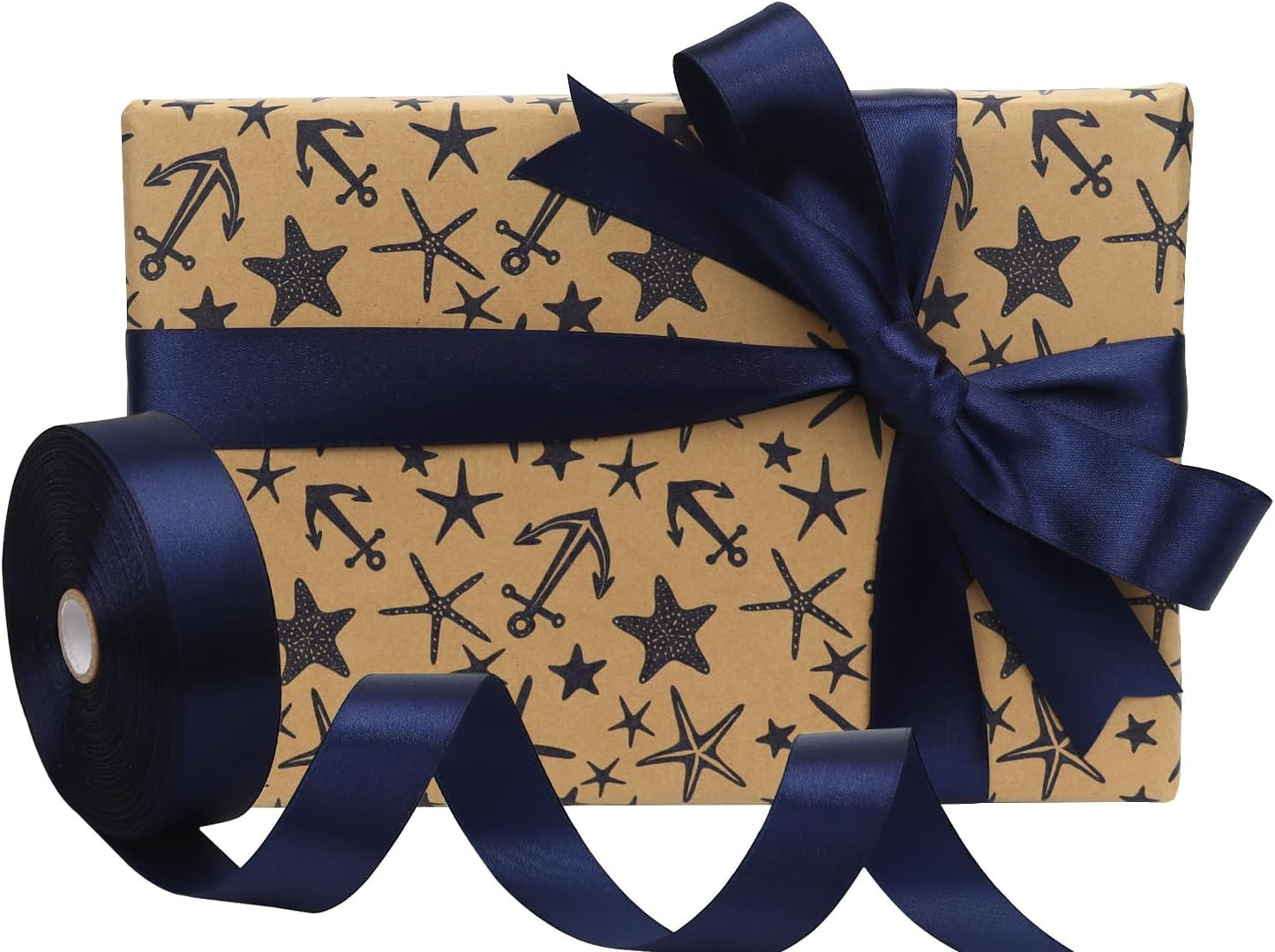 Deep Blue Solid Satin Ribbon 1 Inch 50 Yards Solid Polyester Fabric Ribbon for Gift Wrapping Wedding Christmas Baby Shower Birthday Party Decoration Handmade Immortal Flower Craft