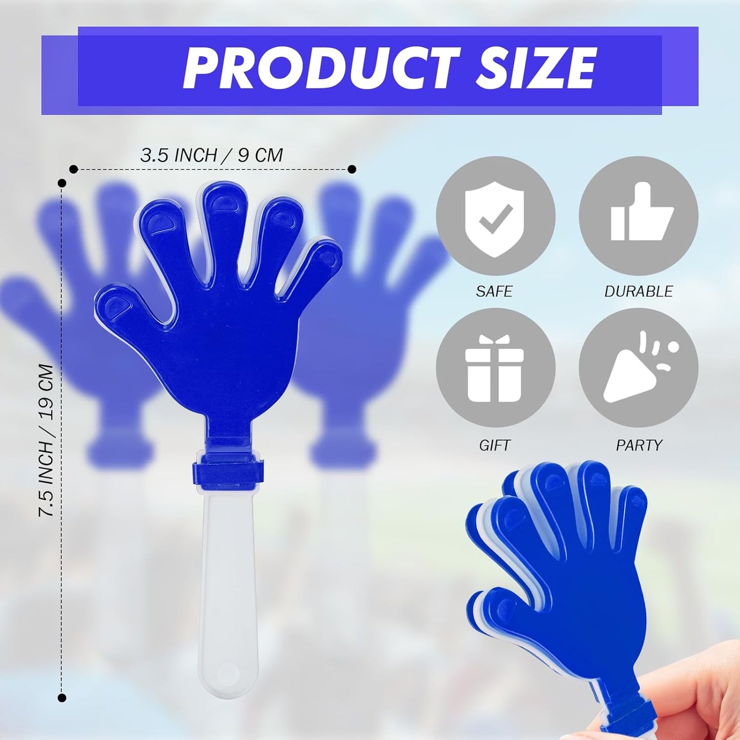 24 Pcs Hand Clappers Noisemakers 7.5 Inch Clappers Noisemakers Plastic Hand Clappers for Birthdays Game Football Sporting Events Cheers Supplies Dance Basketball Football Noisemakers(Blue and White)
