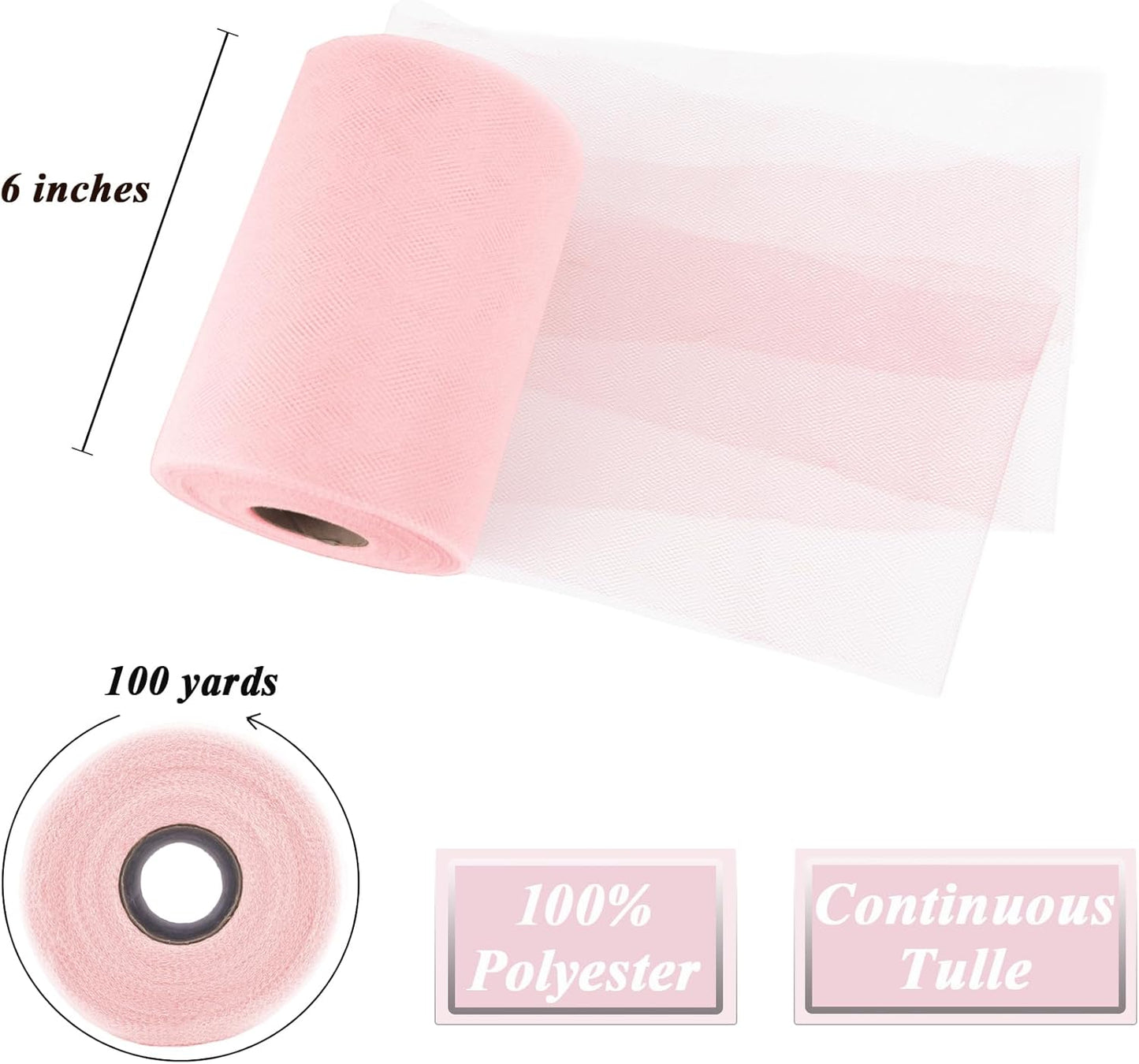 Blush Tulle Fabric Roll 6”by 100 Yards (300 ft) Soft Tulle Spool for DIY Crafting Favor Supplies, Tutus, Wedding, Party Decorations, Gift Wrapping