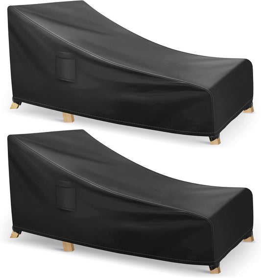 Chaise Lounge Covers Outdoor Waterproof, Heavy Duty Patio Furniture Covers, Fits up to 78L x 34W x 32H inches, 2 Pack, Black