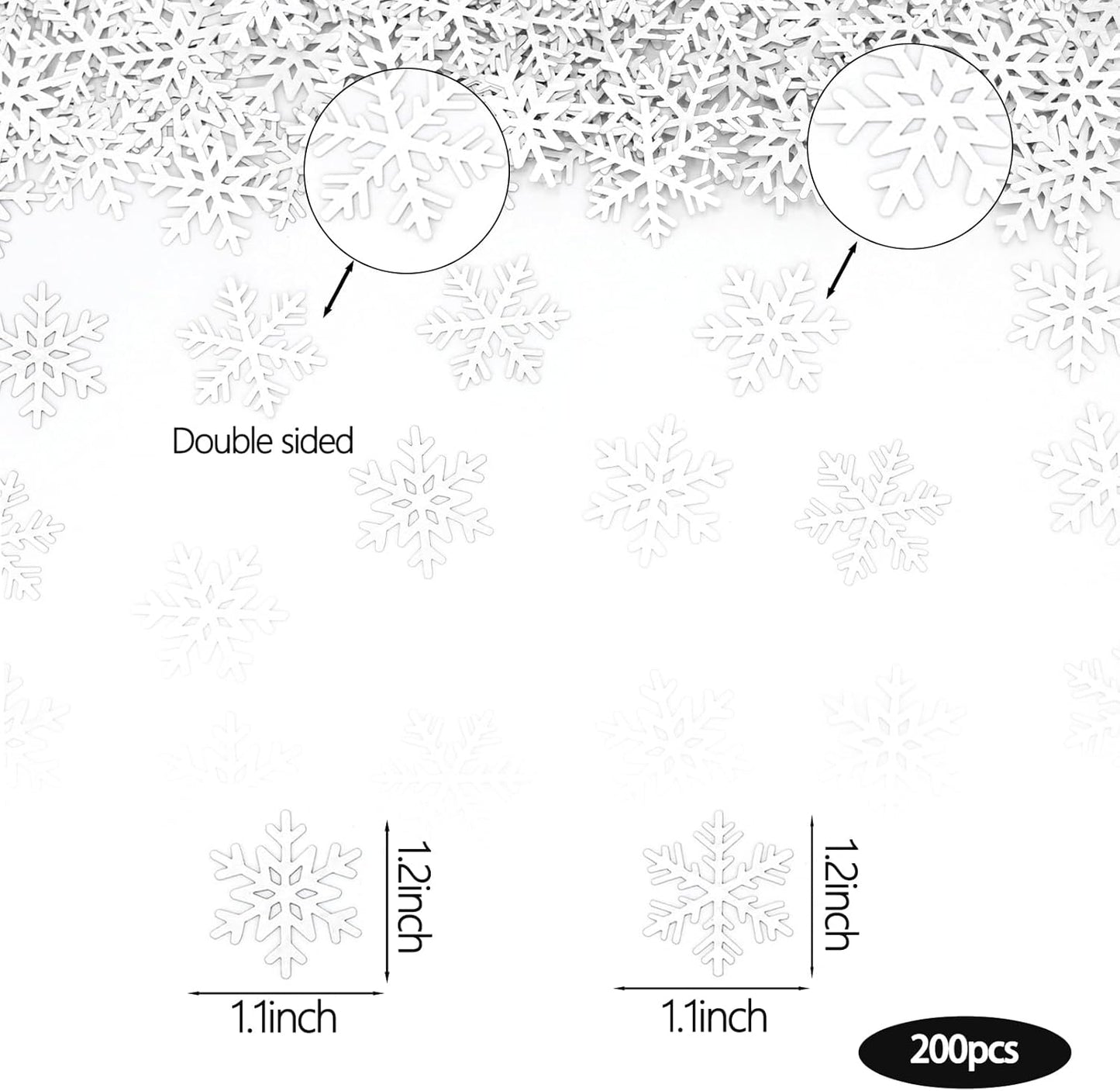 200PC White Snowflake Confetti Christmas Decorations Mini Snowflakes Table Confetti For Winter Wonderland Birthday Baby Shower Wedding Party Decoration