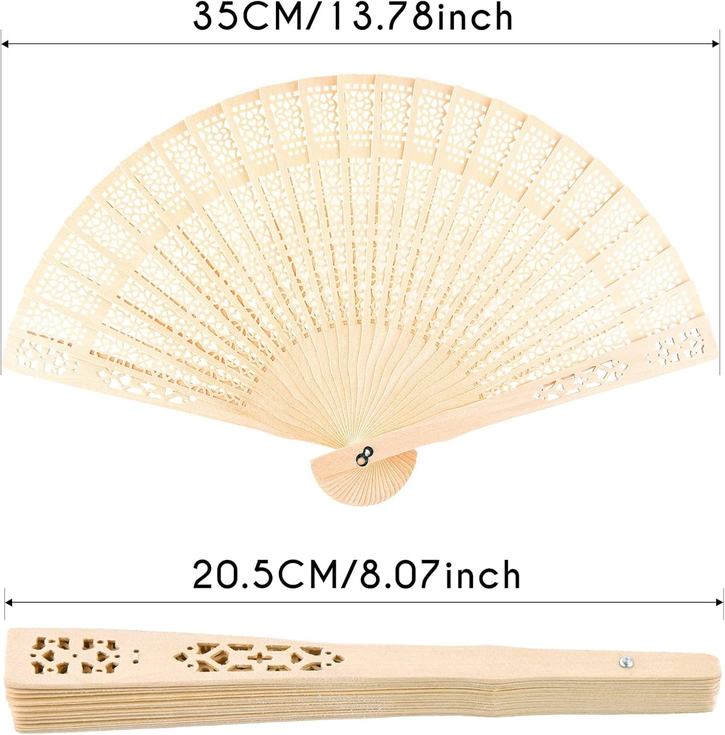 FEPITO 20 Pieces Wooden Handheld Paper Fan Wooden Folding Fans with Bamboos for Wedding Gift, Party, Home