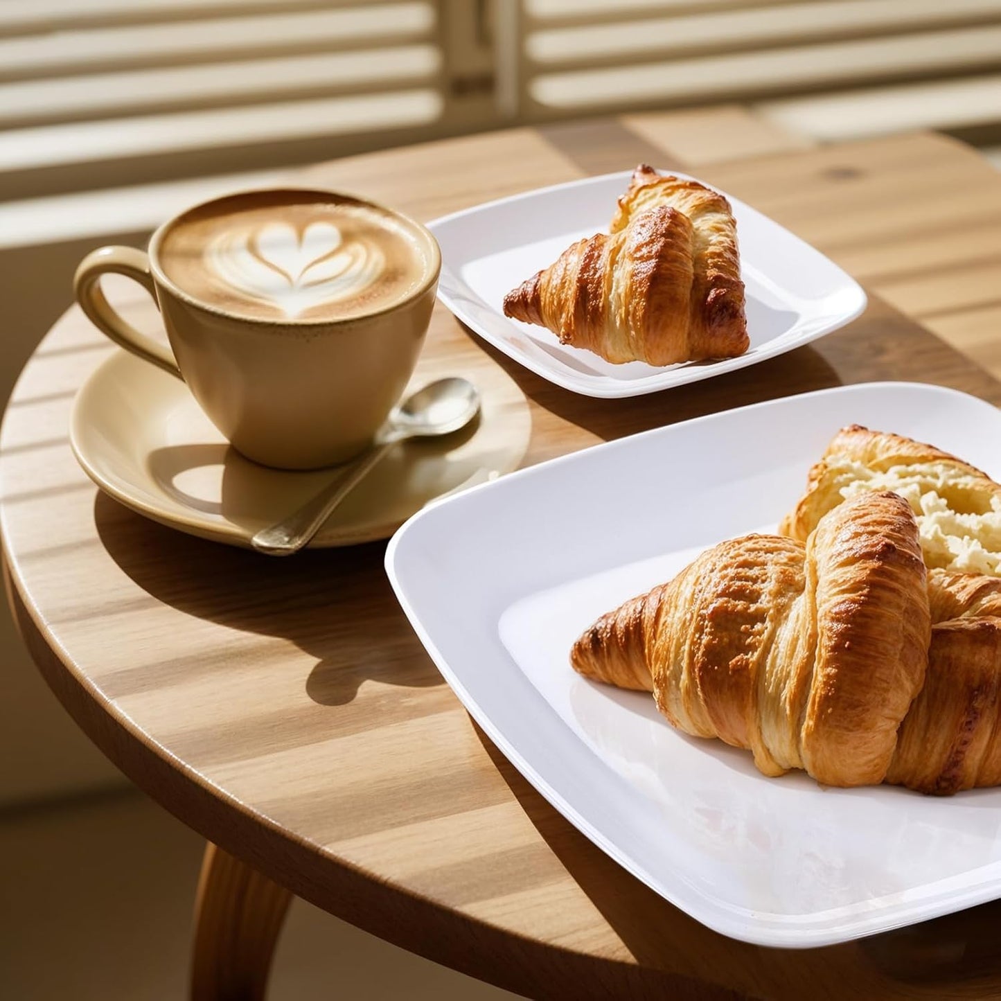 PULOTE 100PCS White Plastic Plates - White Square Disposable Include 50 Dinner 10 inch & 50 Dessert 7.25inch Plates, Ideal for Party & Wedding