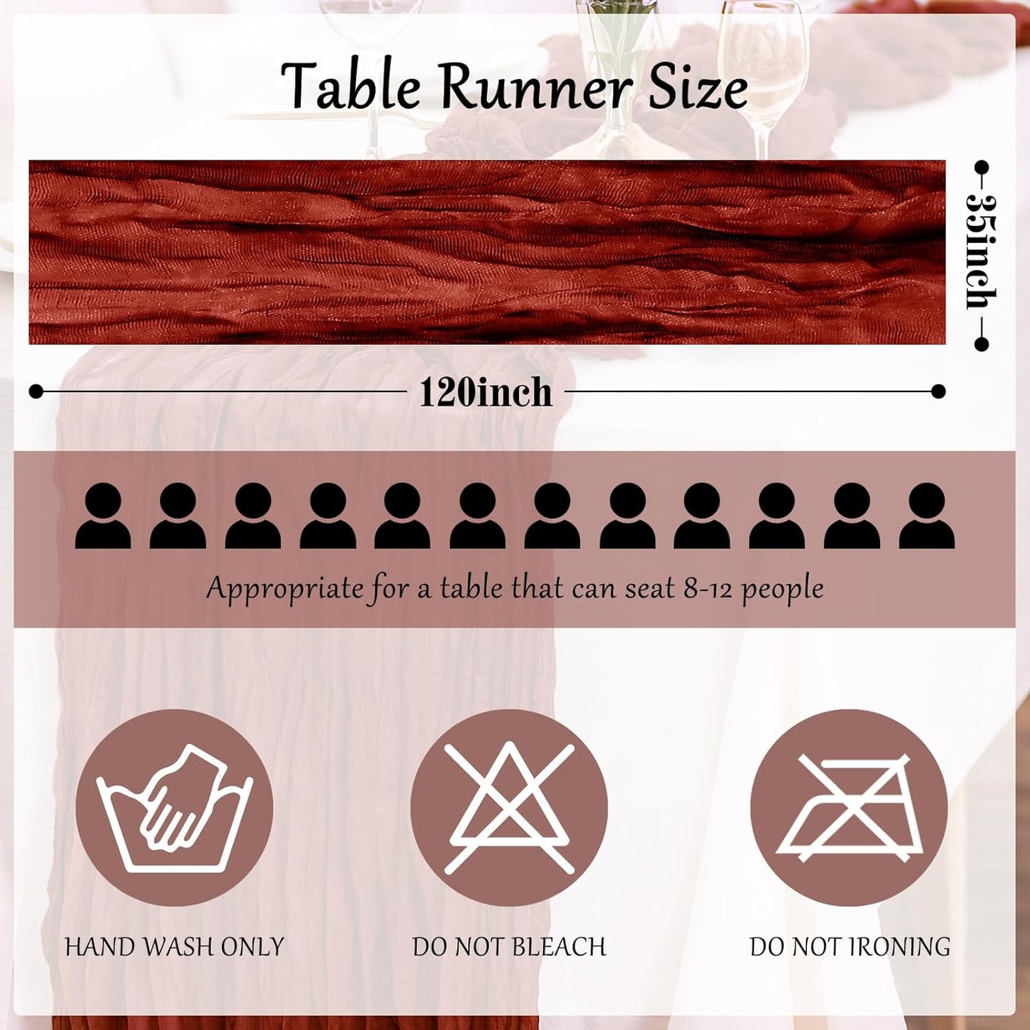 Cheesecloth Table Runner 10FT (35x120 Inch) - 6 Pack Terracotta Boho Gauze Fabric Cheese Cloth Table Runner Rustic Sheer Table Runners Cheesecloth for Wedding, Bridal Shower, Birthday Party Decor