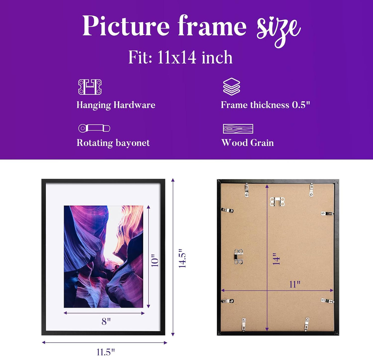 TWING 11x14 Picture Frames Set of 6, Gallery Wall Frame Set Display Photo 8 x 10 with Mat or 11 x 14 without Mat Black Composite Wood Wall Mounting