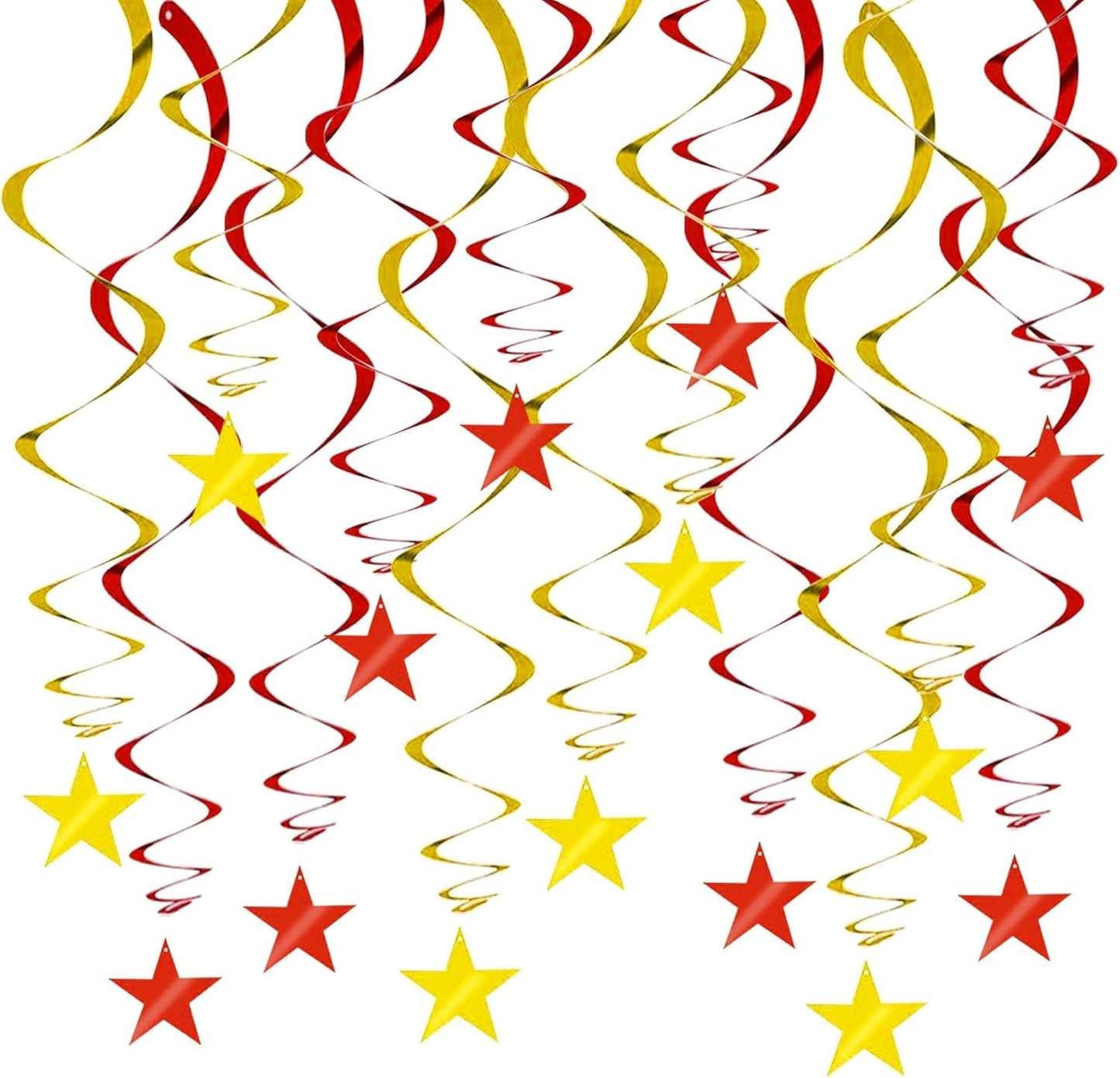 BEISHIDA Red Gold Star Hanging Swirl Decorations, Christmas Party Supplies for Birthday Graduation Wedding Christmas Decorations,Pack of 15