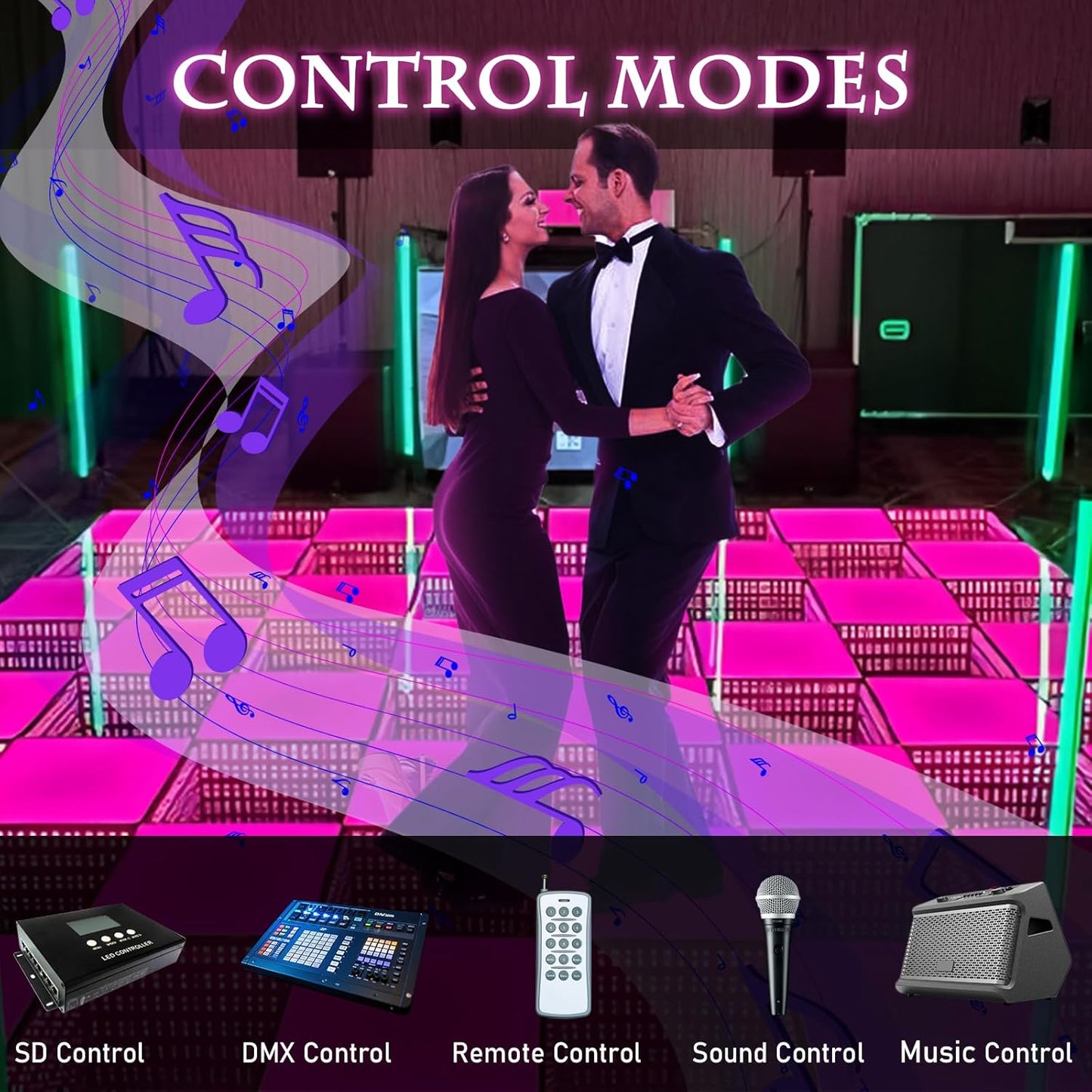 8ft x 8ft 3D Infinity LED Dance Floor - RGB Color Changing & Tempered Glass Panel with Flight Case - Ideal for Indoor/Outdoor Weddings, Parties, and Clubs