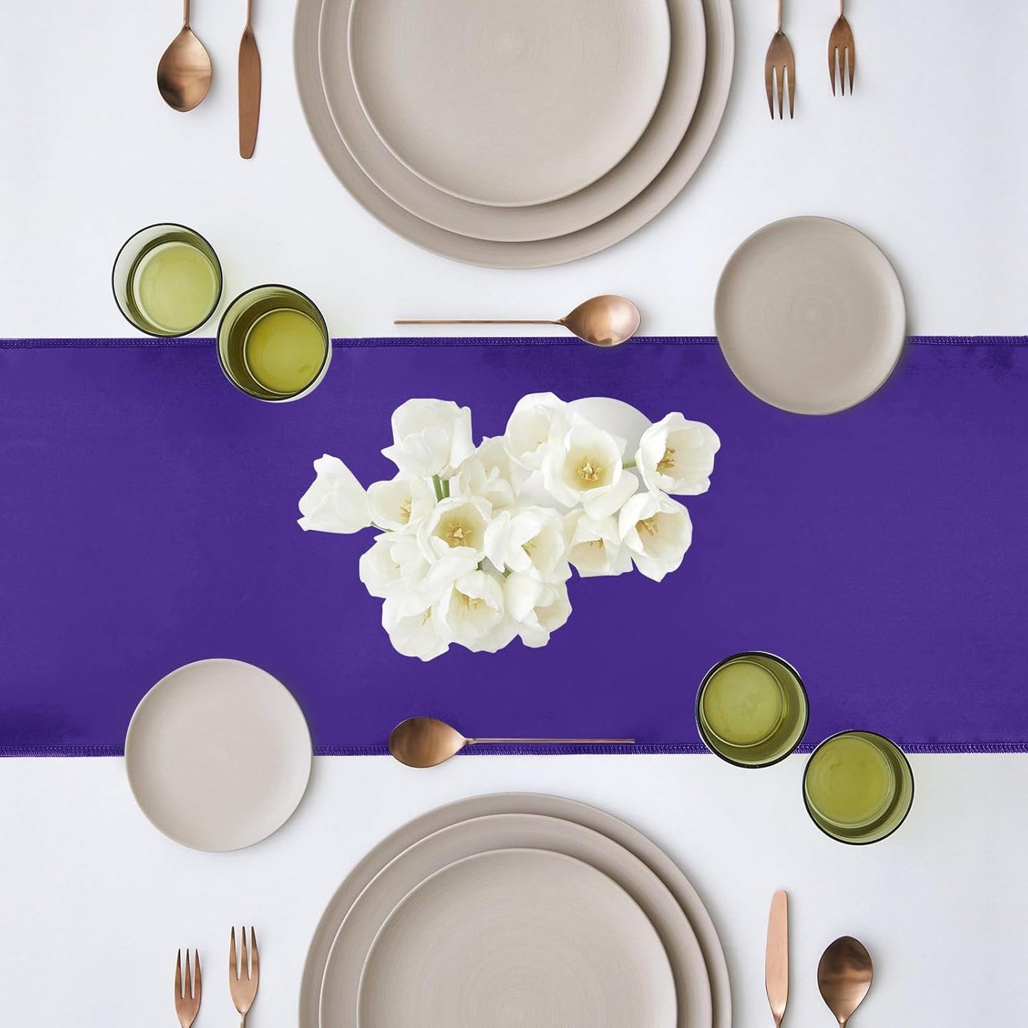 10 Pack Satin Table Runner 12 x 108 Inch Long Purple Silk Table Runner for Wedding Party Banquet Birthday Decoration