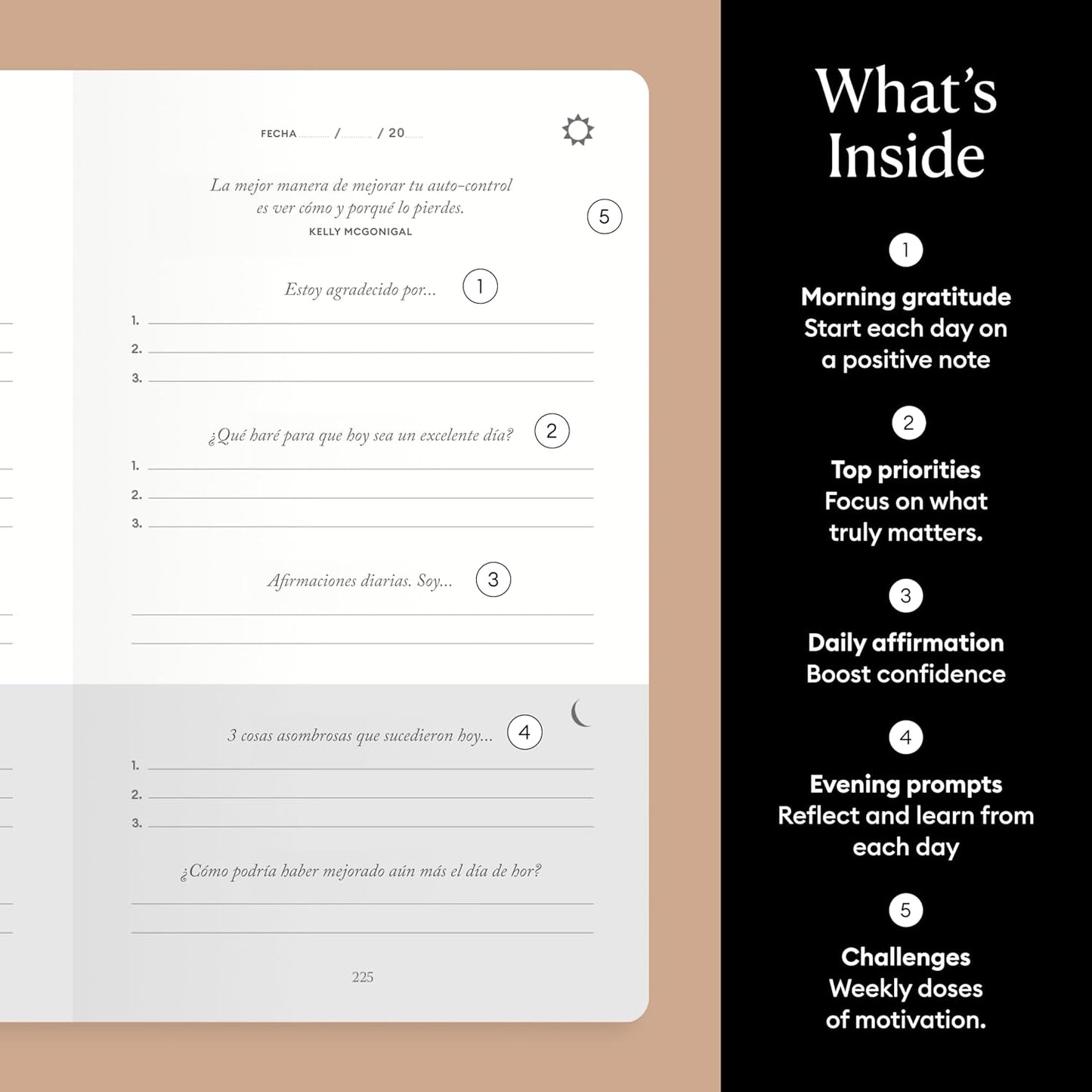 Intelligent Change Spanish Five Minute Journal, Original Daily Gratitude Journal, Reflection & Manifestation Journal for Mindfulness, Undated Daily Journal, Plastic-Free