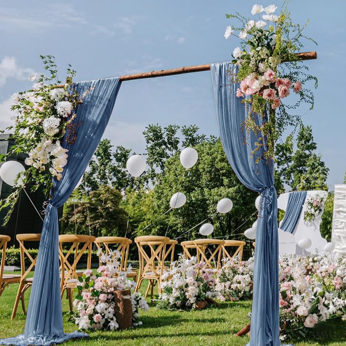 Dusty Blue Wedding Arch Draping Fabric 2 Panels 29" x 20 FT Blue Wedding Drapes for Backdrop Sheer Curtain Drapes for Romantic Bridal Baby Shower Ceremony Birthday Party Fall Outdoor Events