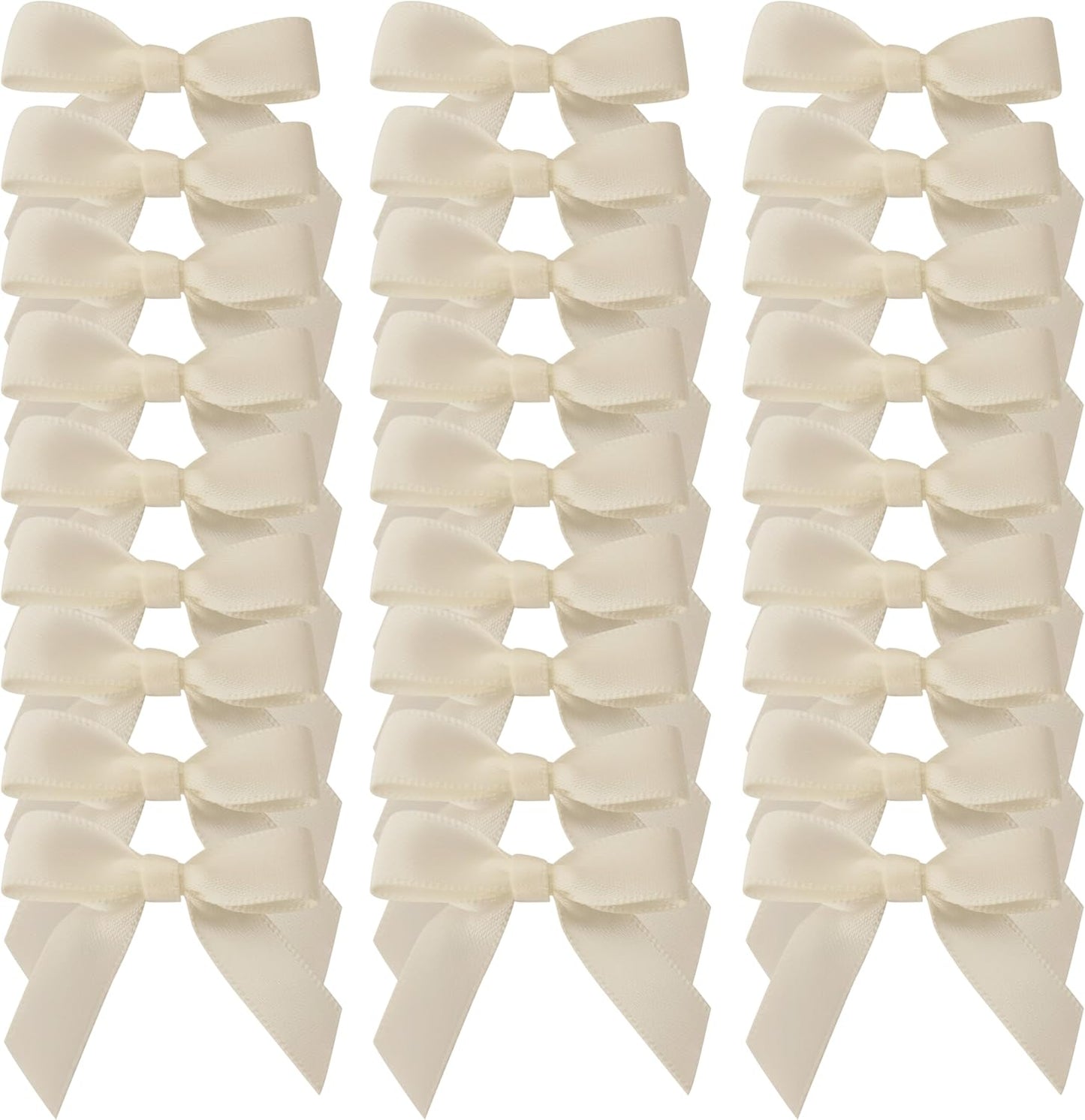 50pcs 1-1/2" Mini Satin Ribbon Bows Without Twist Ties for Crafts Gift Wrapping Packing Christmas Decoration (1.5"-Ivory)