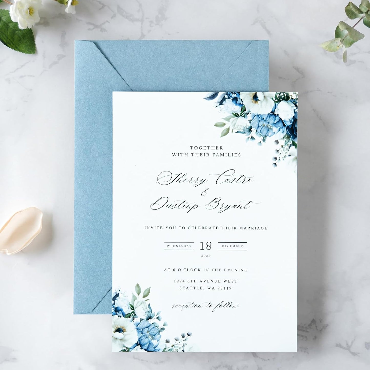 PONATIA 50 PCS A7 Envelopes, 5.25 x 7.48'' Matte Dusty Blue Envelope for 5x7'' Weddings Invitation Cards, Christmas Gift Cards, Acrylic Invitations, Photos and Any 5x7" Inserts