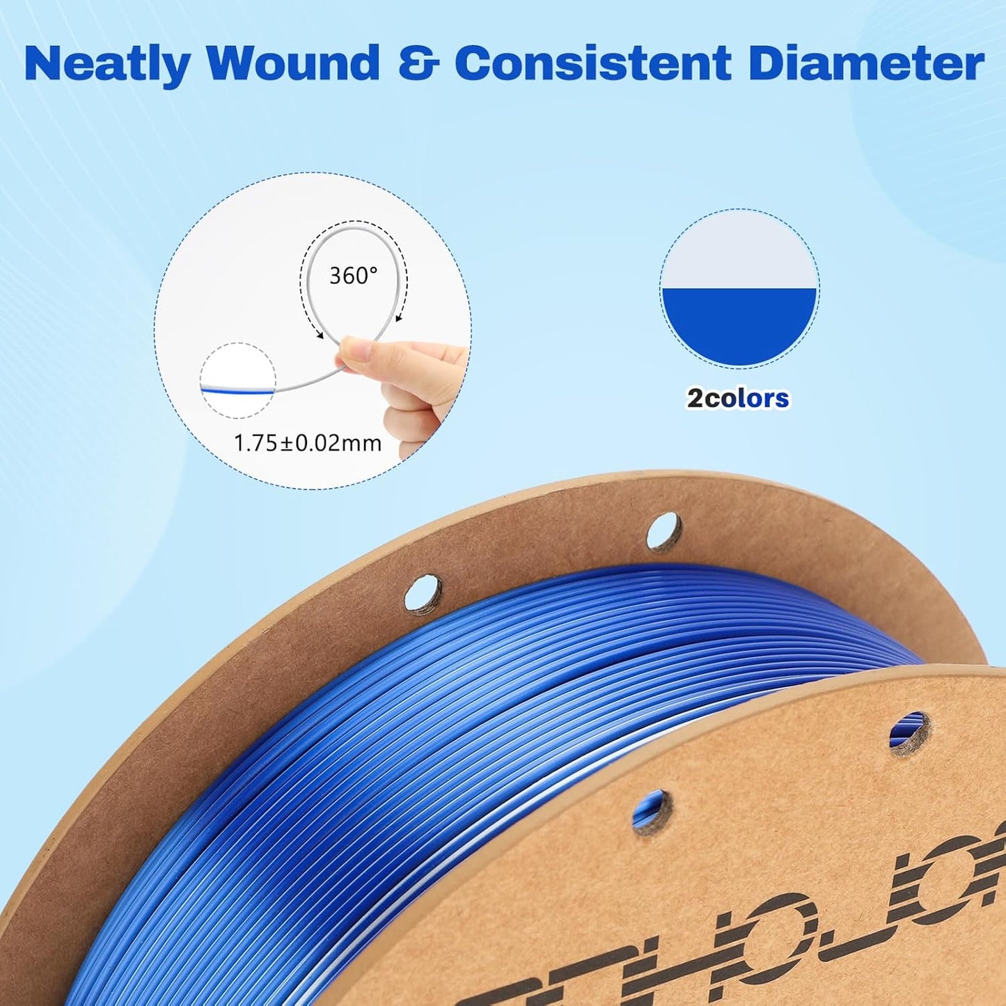 Silk PLA Filament 1.75mm Blue Silver Dual Color PLA 3D Printer Filament 2 in 1 Coextrusion 1KG Spool(2.2lbs) 3D Printing Filament Dimensional Accuracy +/- 0.03mm Fits for Most FDM 3D Printers