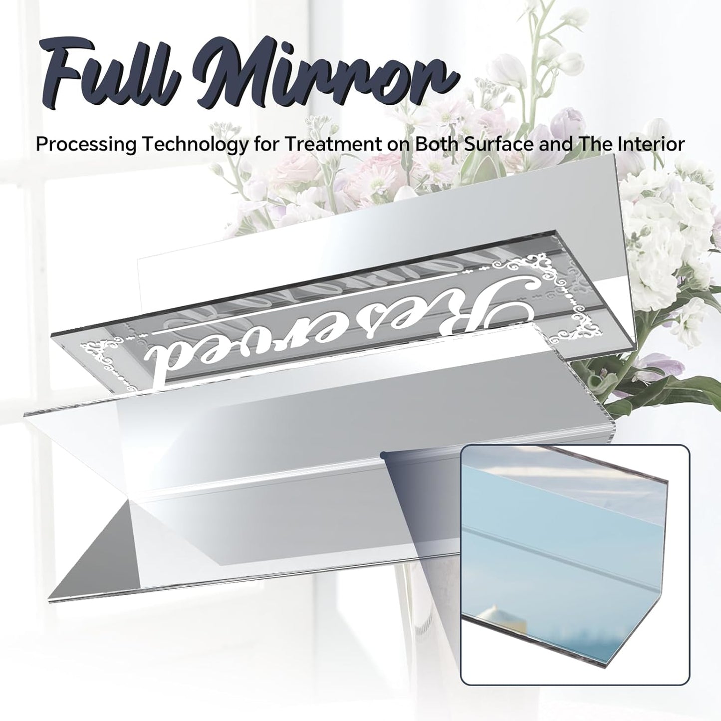 12 Pcs 6" x 2" Silver Reserved Table Signs, Mirrored Double Sided Table Tent Signs with Suede Cloth, Reservation Seat Indicators for Wedding Restaurant Party