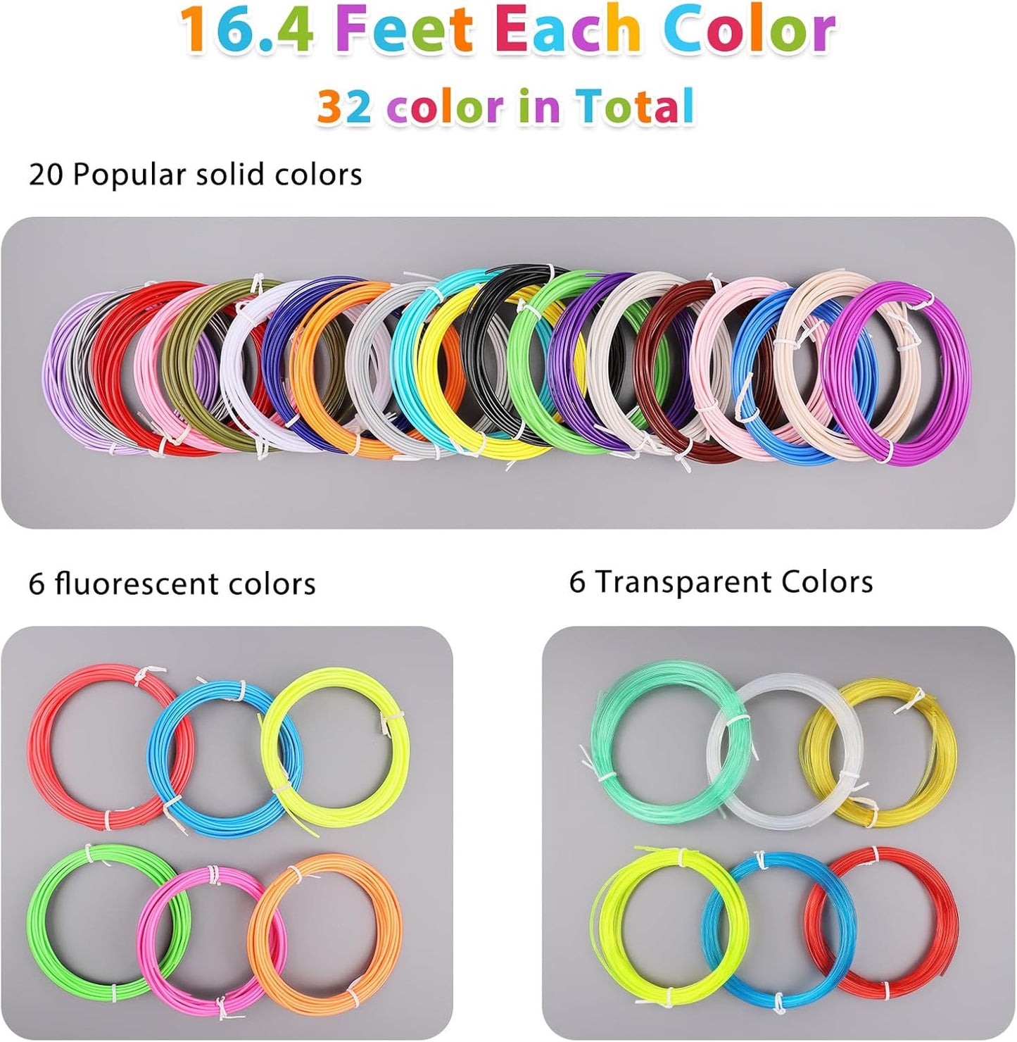 FIROS PLA 3D Pen Filament Refills Pack, 32 Colors 3D Pen PLA Filament, Each Color 16.4 ft,3D Printing Pen PLA Filament, Compatible with SCRIB3D MYNT3D 3D Pen, Not Suitable for 3Doodler