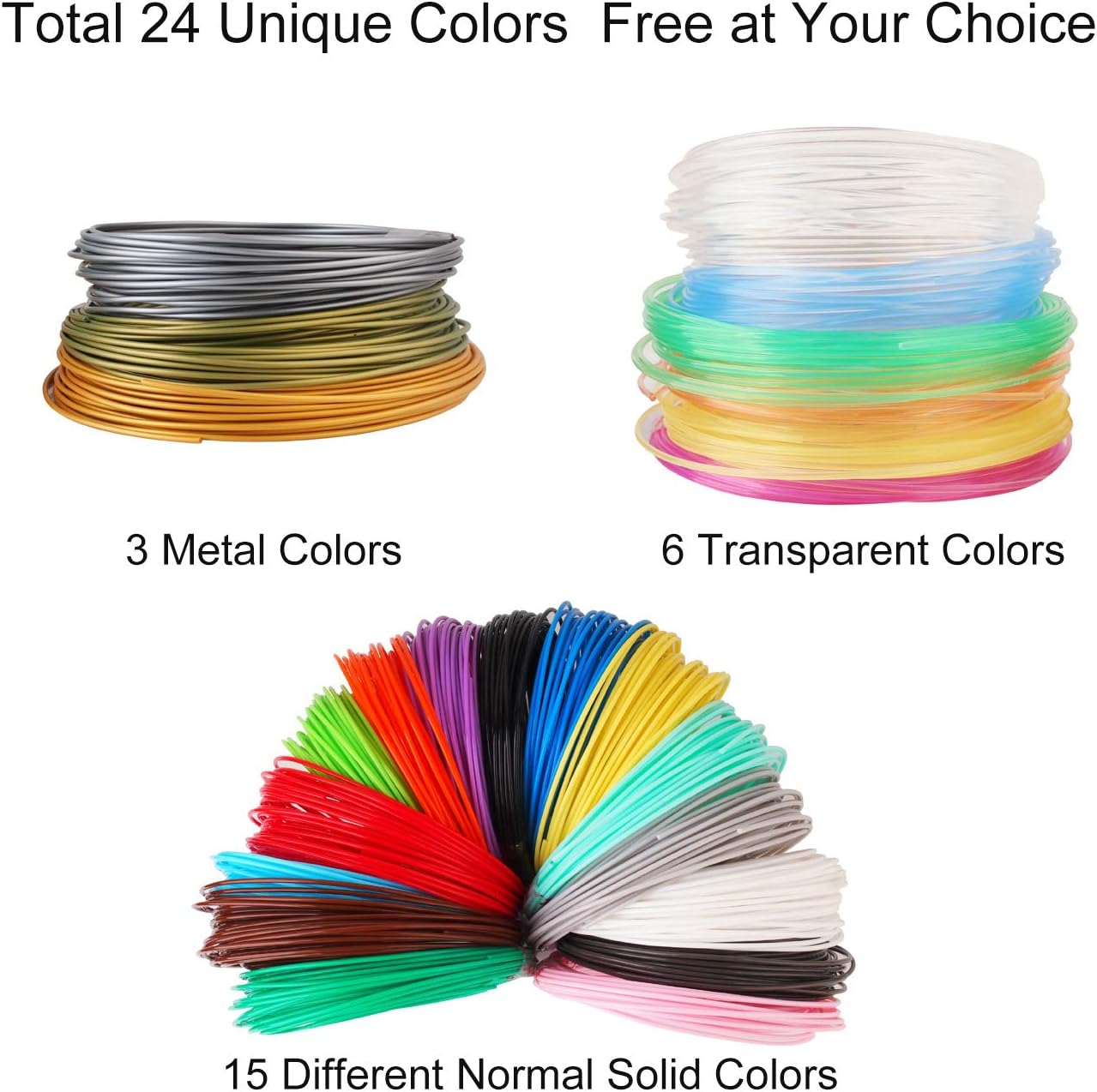 3D Pen 3D Printer Filament, 24 Colors 1.75mm PLA Filament Pack, High-Precision Diameter Filament, Each Color 10 Feet, Total 240 Feet Lengths by Mika3d