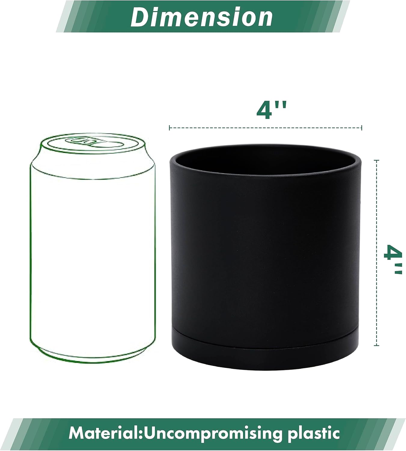 D'vine Dev 2 Pack 4 Inch Modern Plastic Plant Pots, Small Garden Planters for Plant with Drainage Holes and Saucers, Black Color, 74-Y-E-1