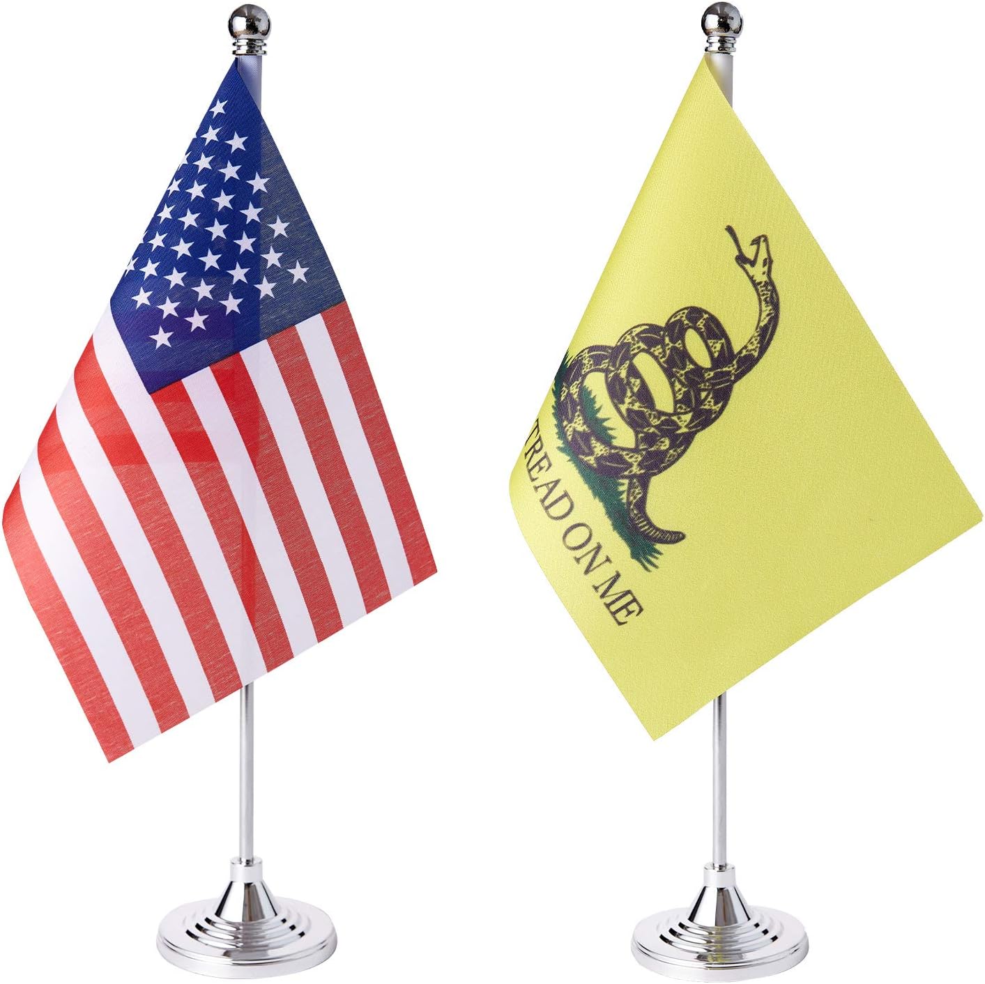 ZXvZYT 2 Pack American US Don't Tread On Me flag USA Snake table flag,Small Mini United States Tea Party Snake Desk Flags With Stand Base,for Patriots Parades Party Events Celebration Decorations