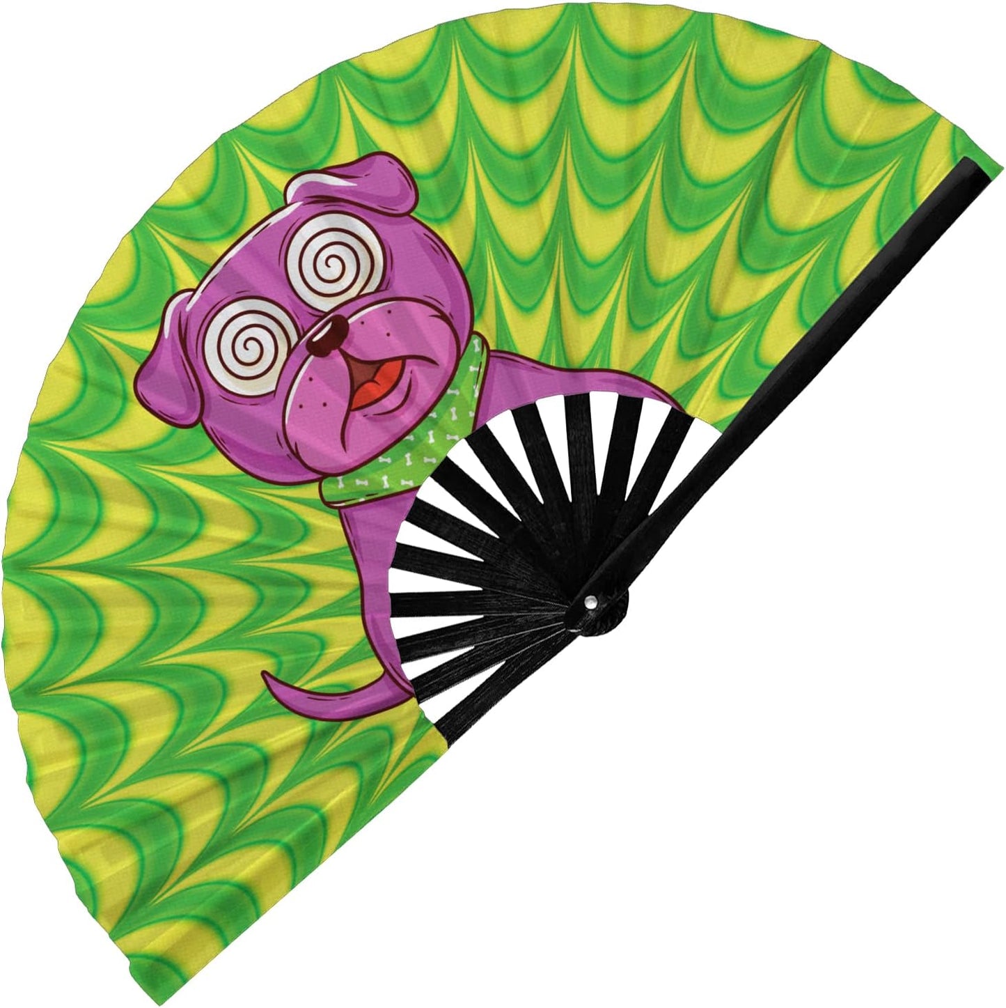 GloFX Rave Trippy Doggy Large Folding Fan - Music Festival Essentials, EDM Rave Accessories