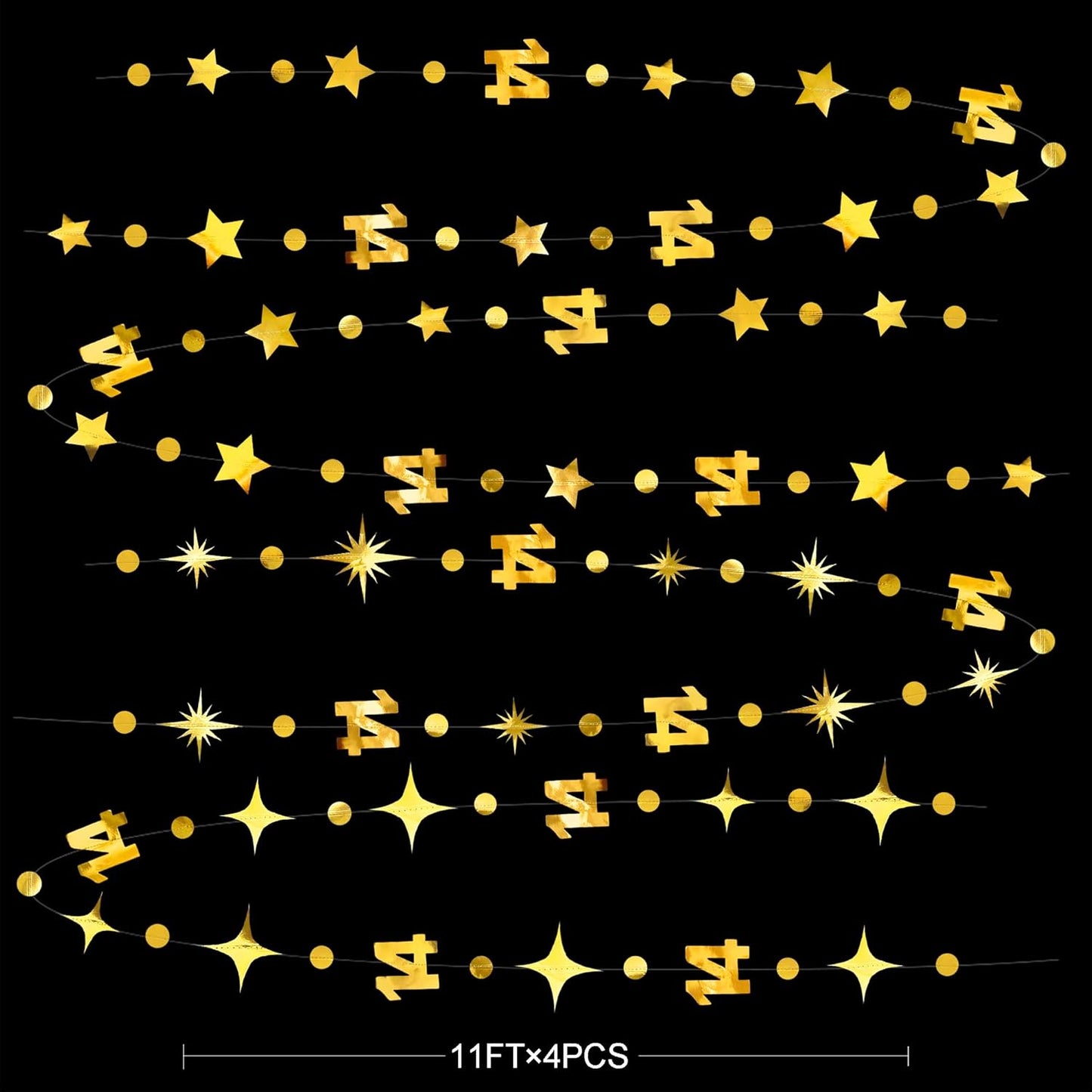 Gold 14th Birthday Decorations Number 14 Circle Dot Star Garland Metallic Hanging Streamer Banner Backdrop for Girls Boys Happy 14 Years Old Fabulous Birthday Fourteen Anniversary Party Supplies