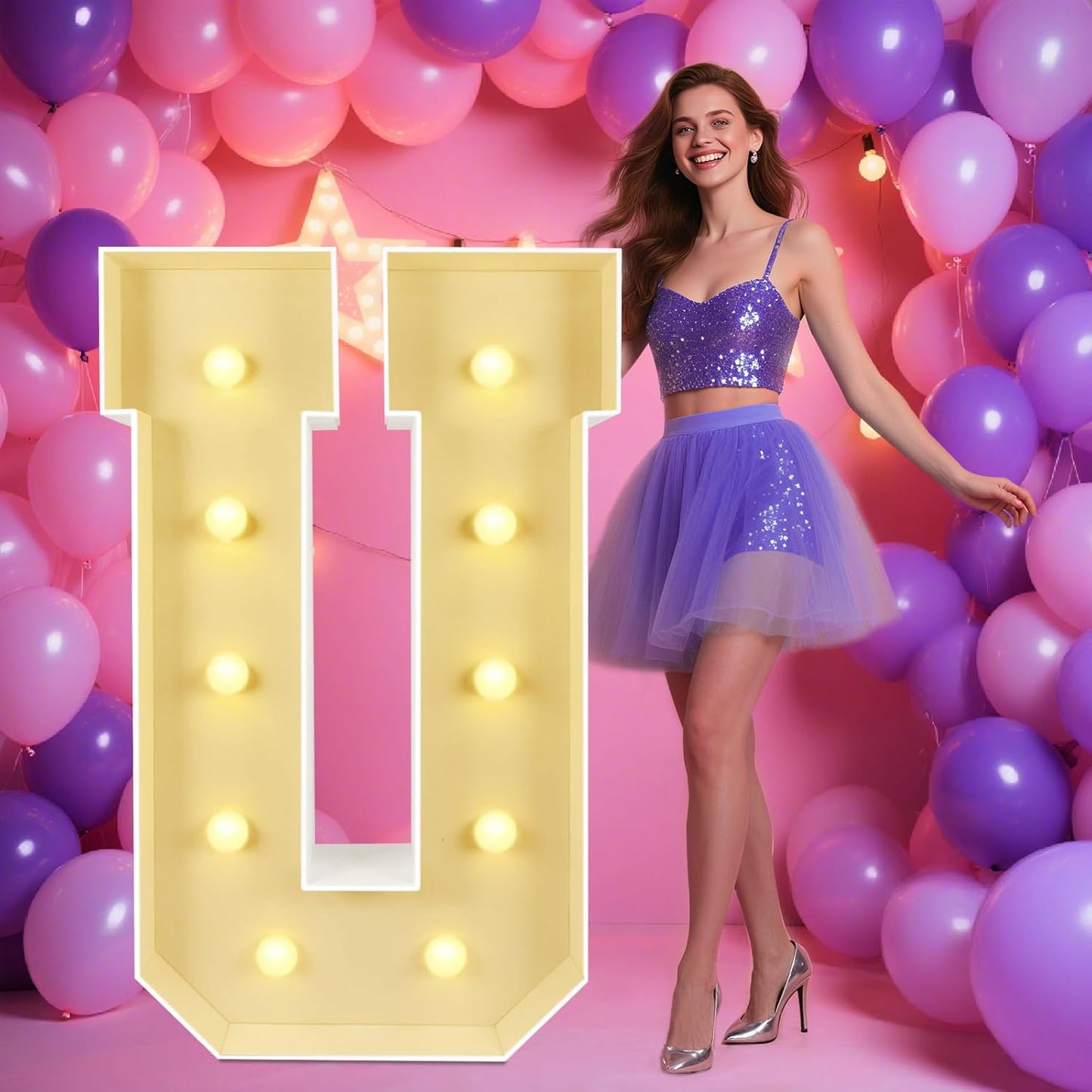 Marquee Light Up Letters: 4FT Large Decorative Signs for Party Decorations Baby Shower Birthday Wedding Engagement Anniversary, 4 Feet Tall Pre-Cut DIY Foamboard Letter U - Easy to Assemble