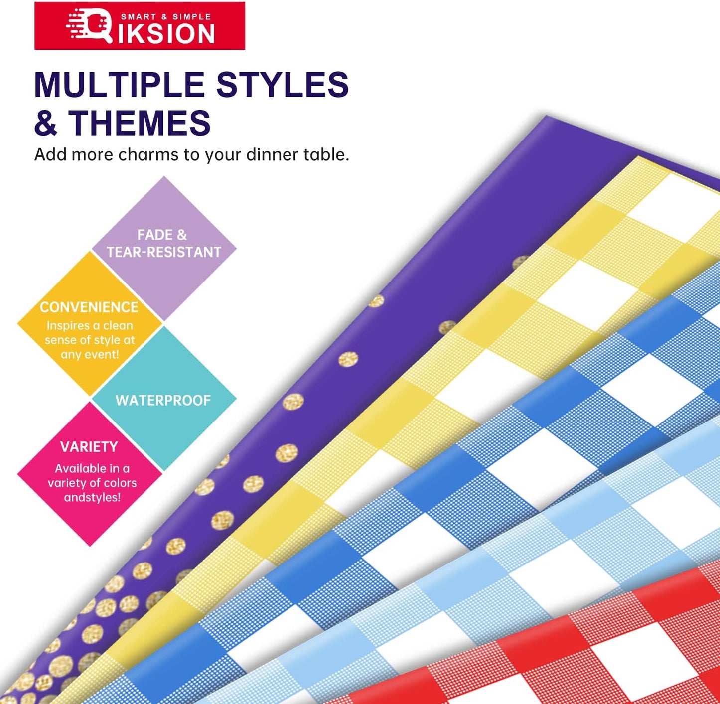 QIKSION Purple Round Tablecloth 3 Pack, 84 Inch Plastic Table Cover Disposable for Parties