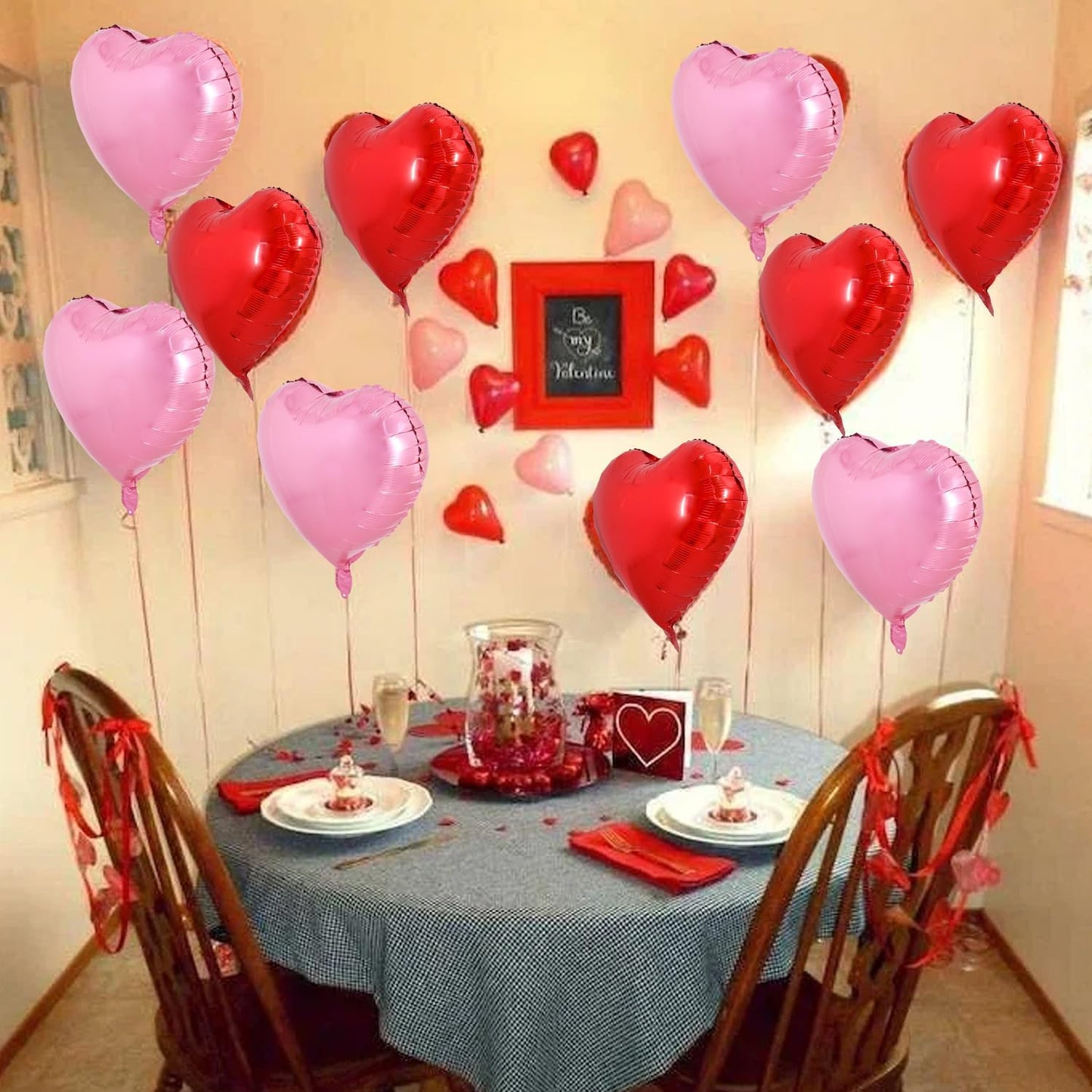 TONIFUL 30Pcs 18 Inch Red Pink Heart Balloons Valentine’s Day Heart Shape Foil Mylar Balloons Decoration for Romantic Valentine's Day Wedding Bridal Shower Anniversary Engagement Party Supplies