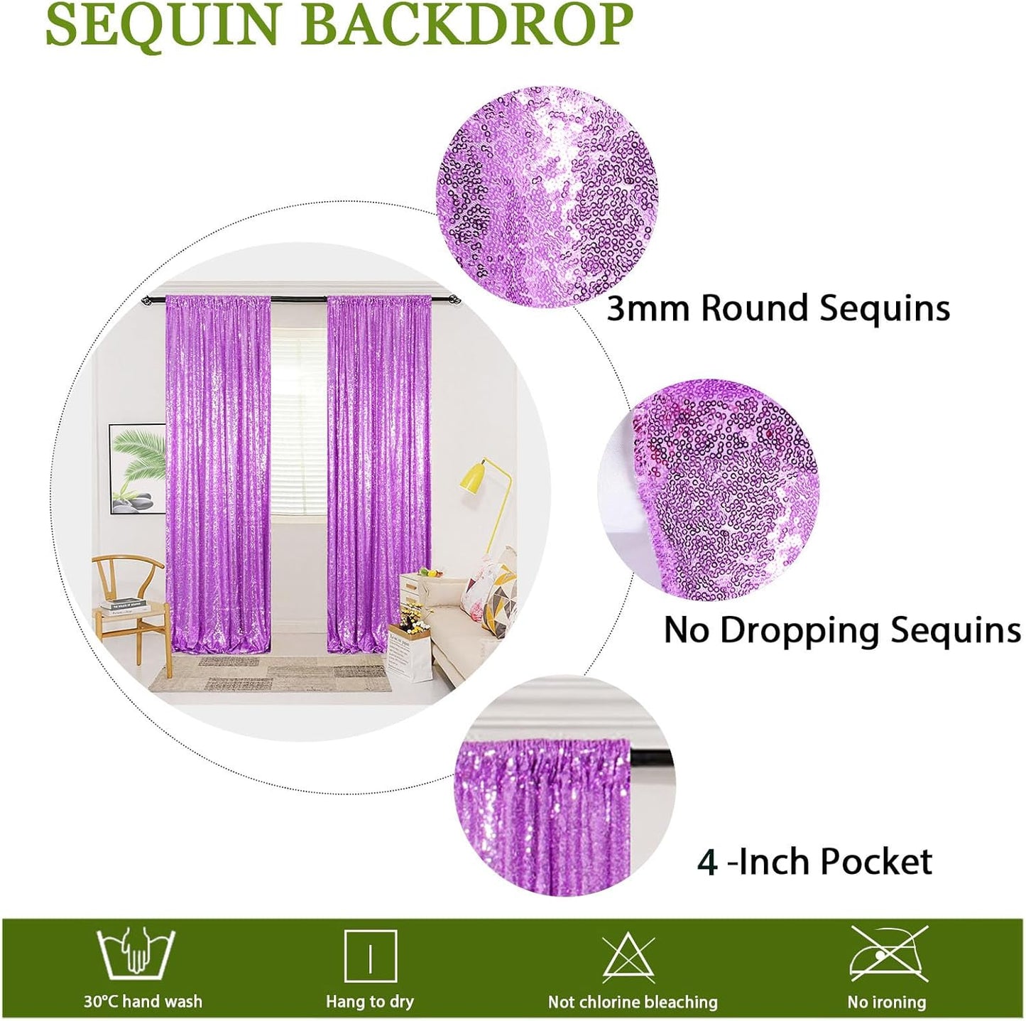 ShinyBeauty 16x10ft Sequin Backdrop Curtain - Lavender Sparkling Drapes for Weddings, Parties, Photo Booths Reusable Fabric