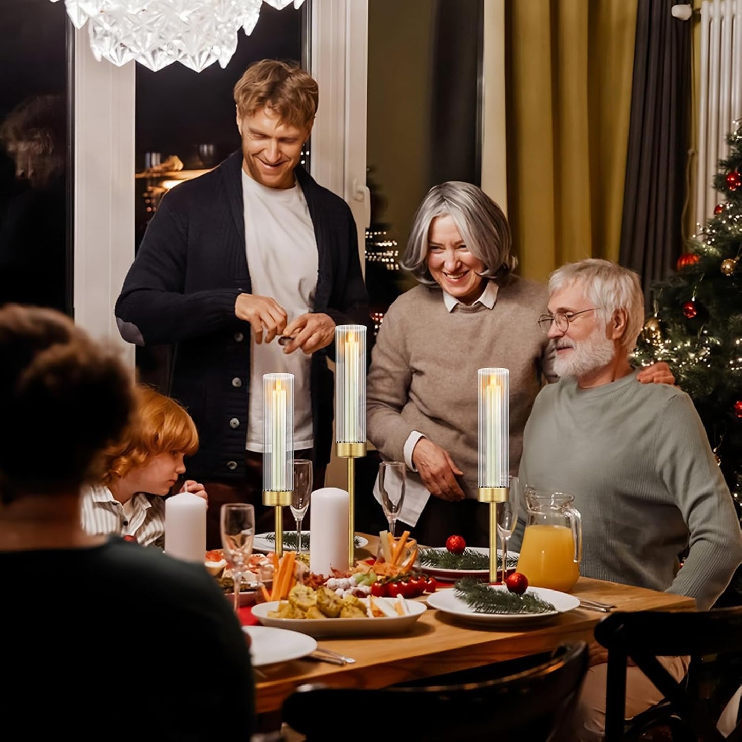 Glass Hurricane Candlestick Holders Gold, KSWING Set of 3 Taper Candle Holders Brass Tall Clear Candle Stand Holders, Perfect for Table Centerpiece Party Wedding Christmas Home Decor