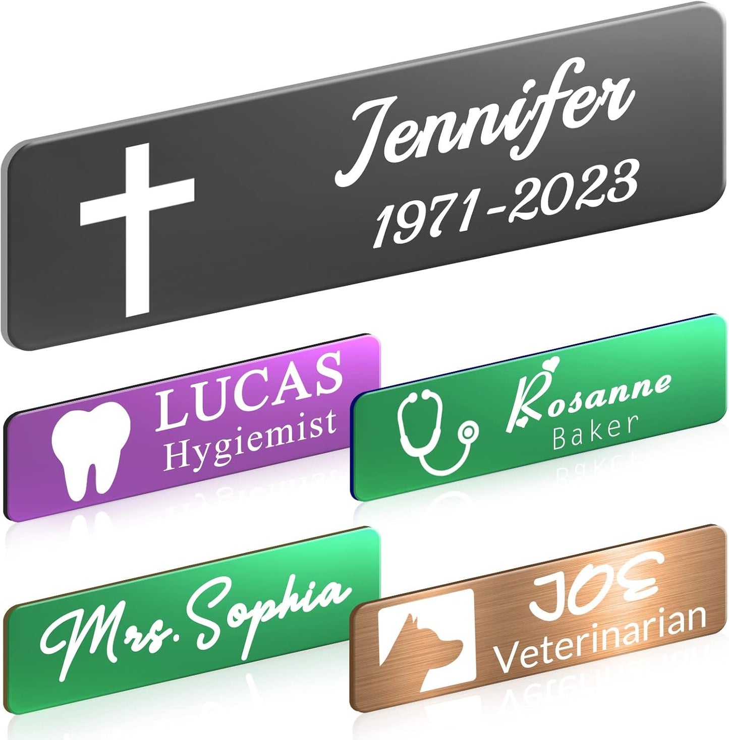 Custom Engrave Name Tag Badges Personalized Magnetic Name Badges with Logo Customize Metal ID Work Tags with Pin Backing Name Tag for Nurses Uniforms Employees Staff