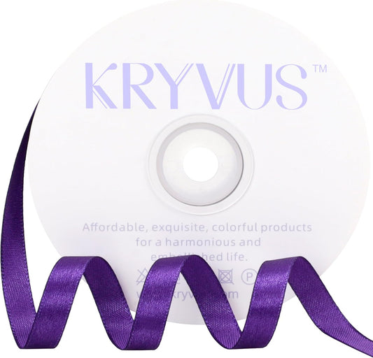 Purple Satin Ribbon 3/8 inch X Continuous 50 Yards, Single Face Polyester Ribbon Perfect for Gift Wrapping, Flower Bouquet, Wedding Decor, Crafts, Bow Making, Sewing and More