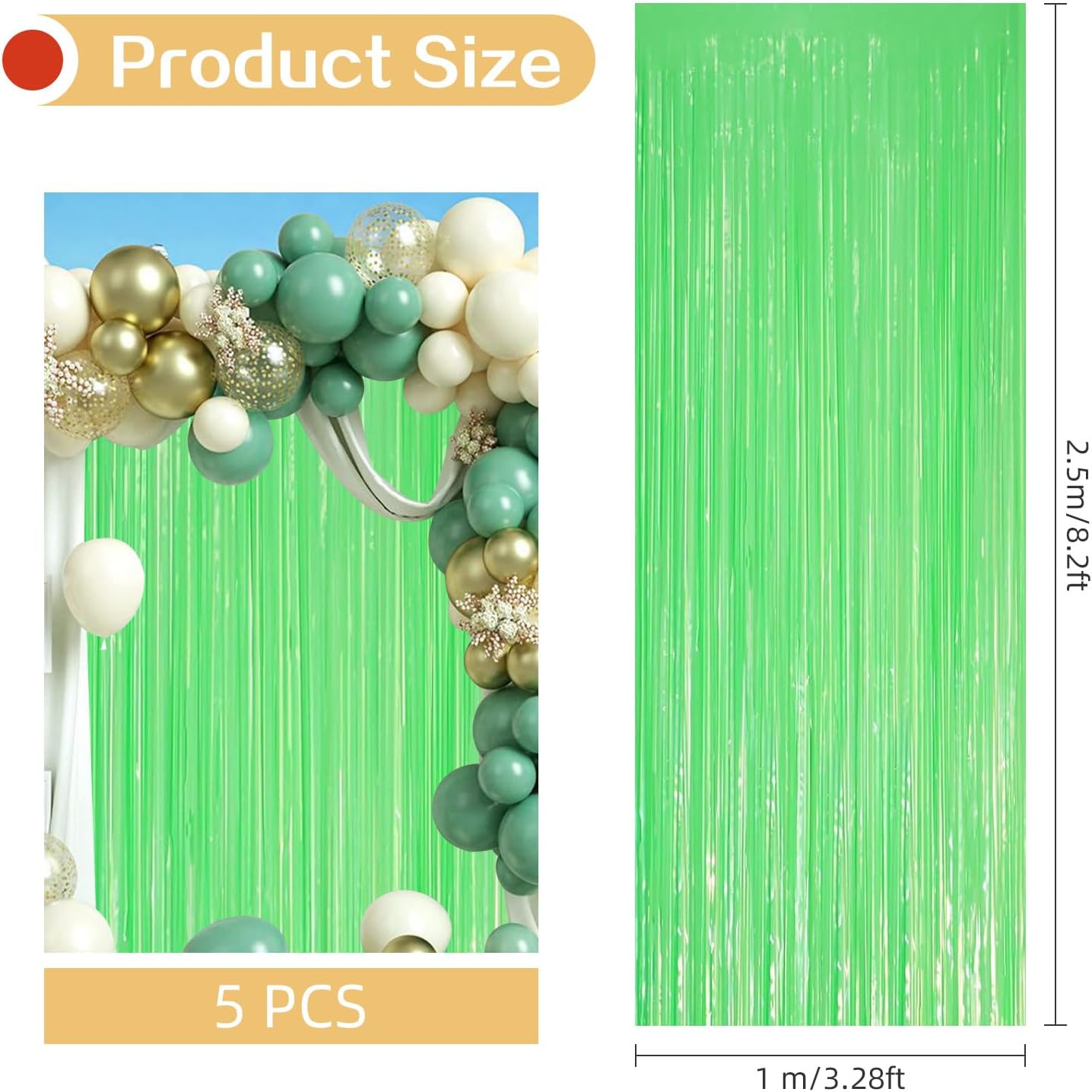 5 Pack Green Foil Curtain Backdrop 3.2ft x 8.2ft Tinsel Foil Fringe Curtains Macaron Photo Booth Streamer Backdrop for Party Decorations Birthday Baby Shower Bachelorette Holiday Decor (Pastel Green)