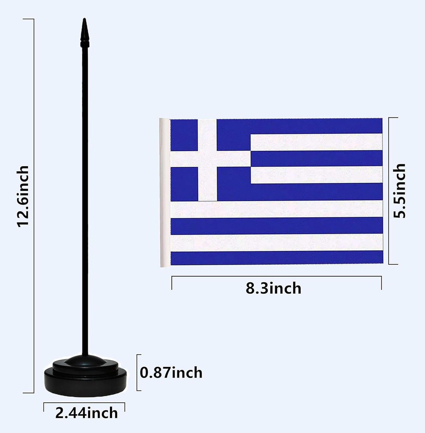 Greece Greek Deluxe Desk Flag Set, Small Mini Miniature Greece Greek Table Desktop Flags With Solid Pole, Black Base and Spear Top(2 Pack)