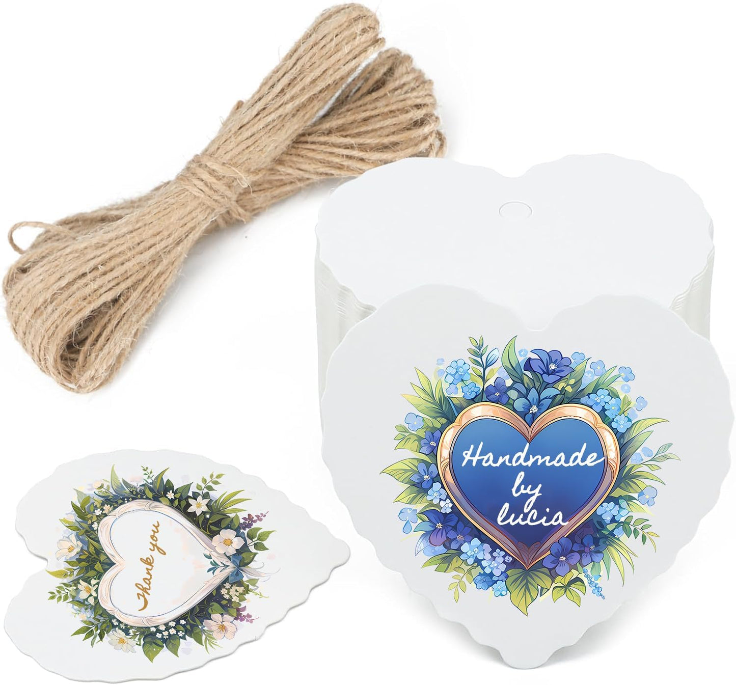 Custom Gift Tag, Personalized Favor Label, Kraft Wrapping Decoration, Wedding Supplies Birthday Party Craft, Thick Paper Hang Card with String (Heart Shape)