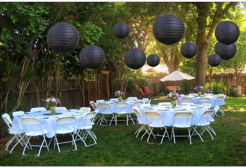 BEISHIDA Black Round Paper Lanterns Decorative Hanging Asia Chinese Japanese Paper Lanterns Lamp for Birthday Wedding Halloween Home Decor Party Decoration（10 Packs）