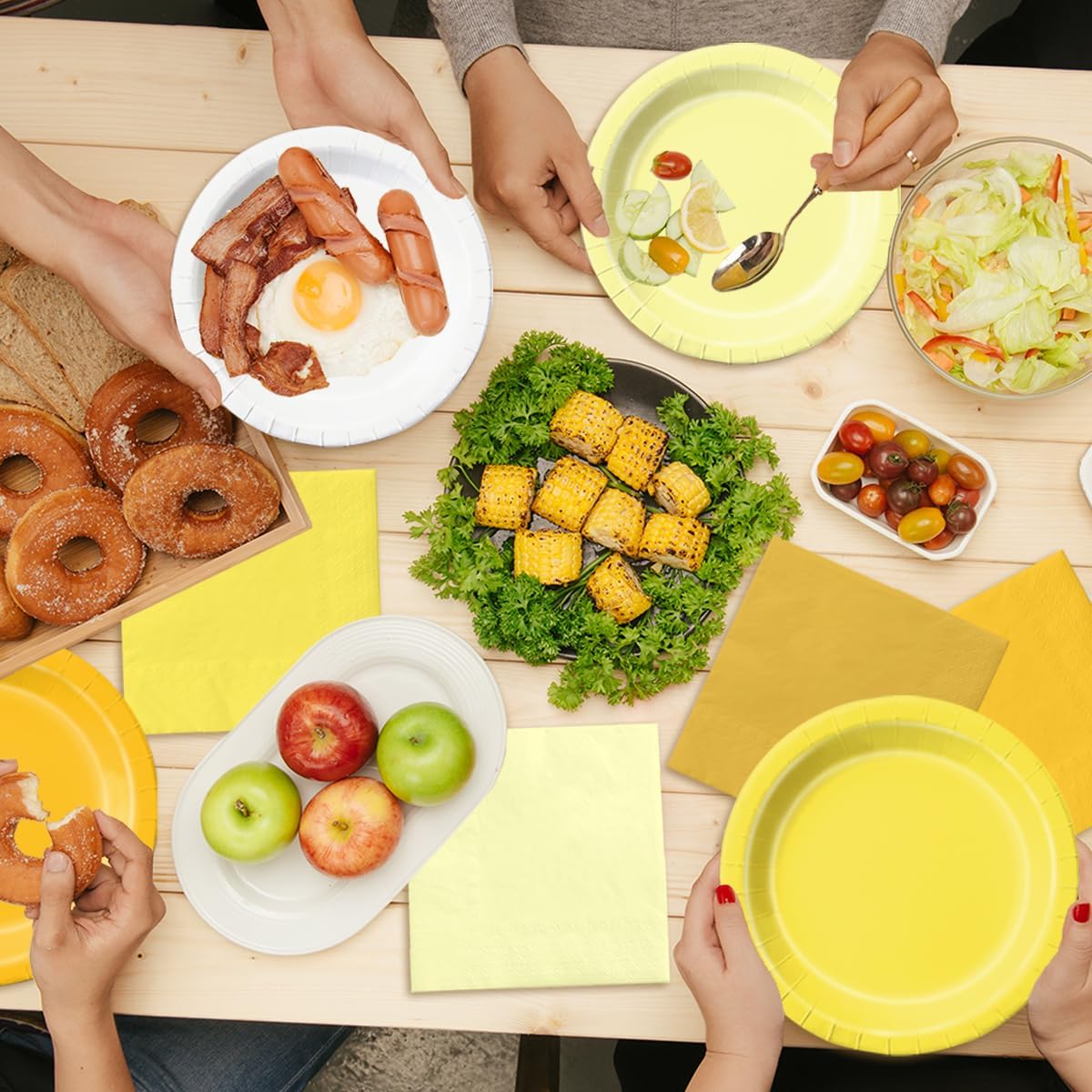 CMUSKO Yellow Birthday Decorations - 60pcs Light Yellow Plates and Napkin Gradient Disposable Tableware for Birthday,Baby Shower,Wedding