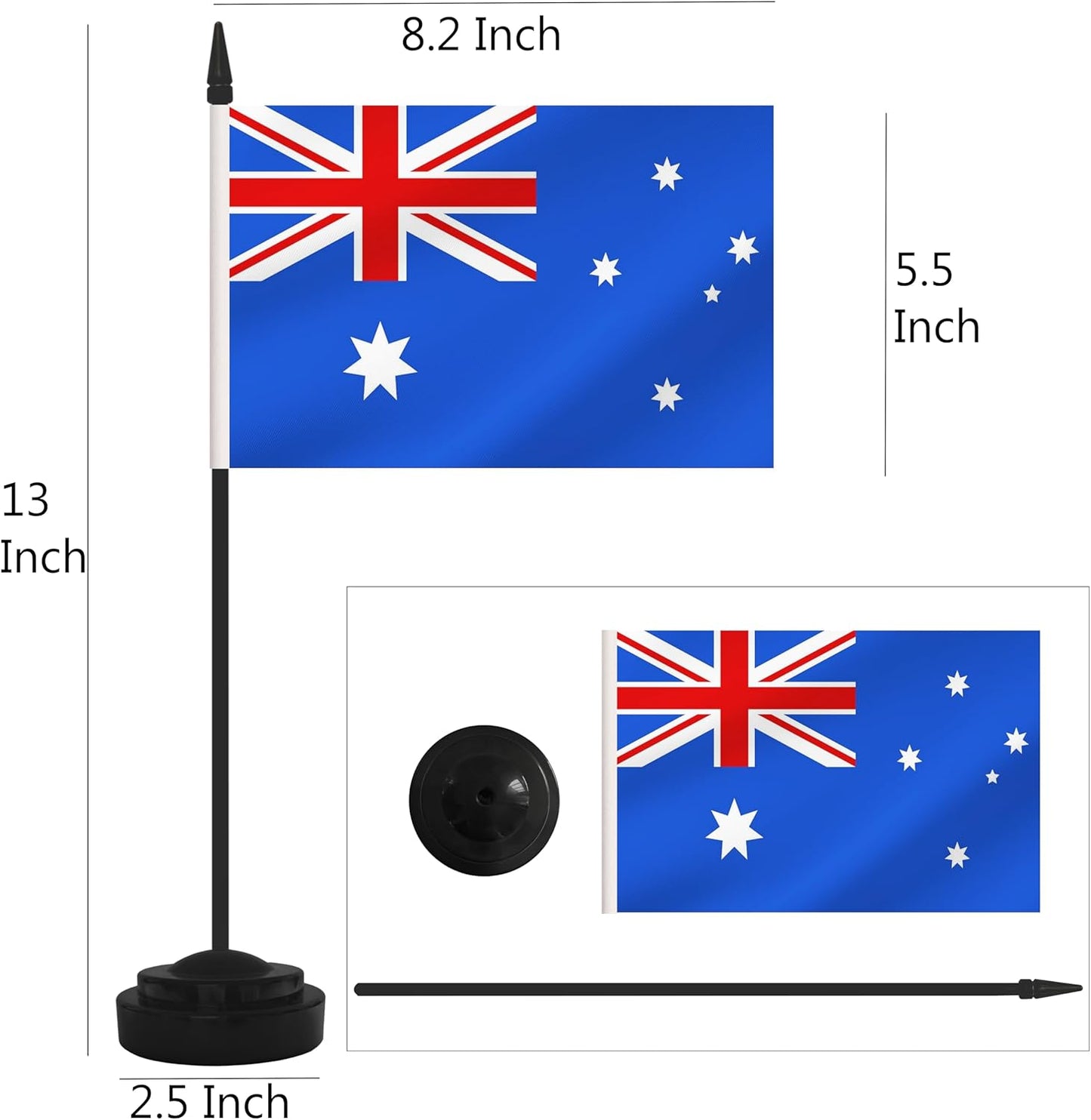 2 Pack Australia Desk Flag Set, Australian Desktop Small Miniature Table Office Flag with 12" Black Pole and Black Base, Offices, Classroom, Home, Festival Decoration (Australia)