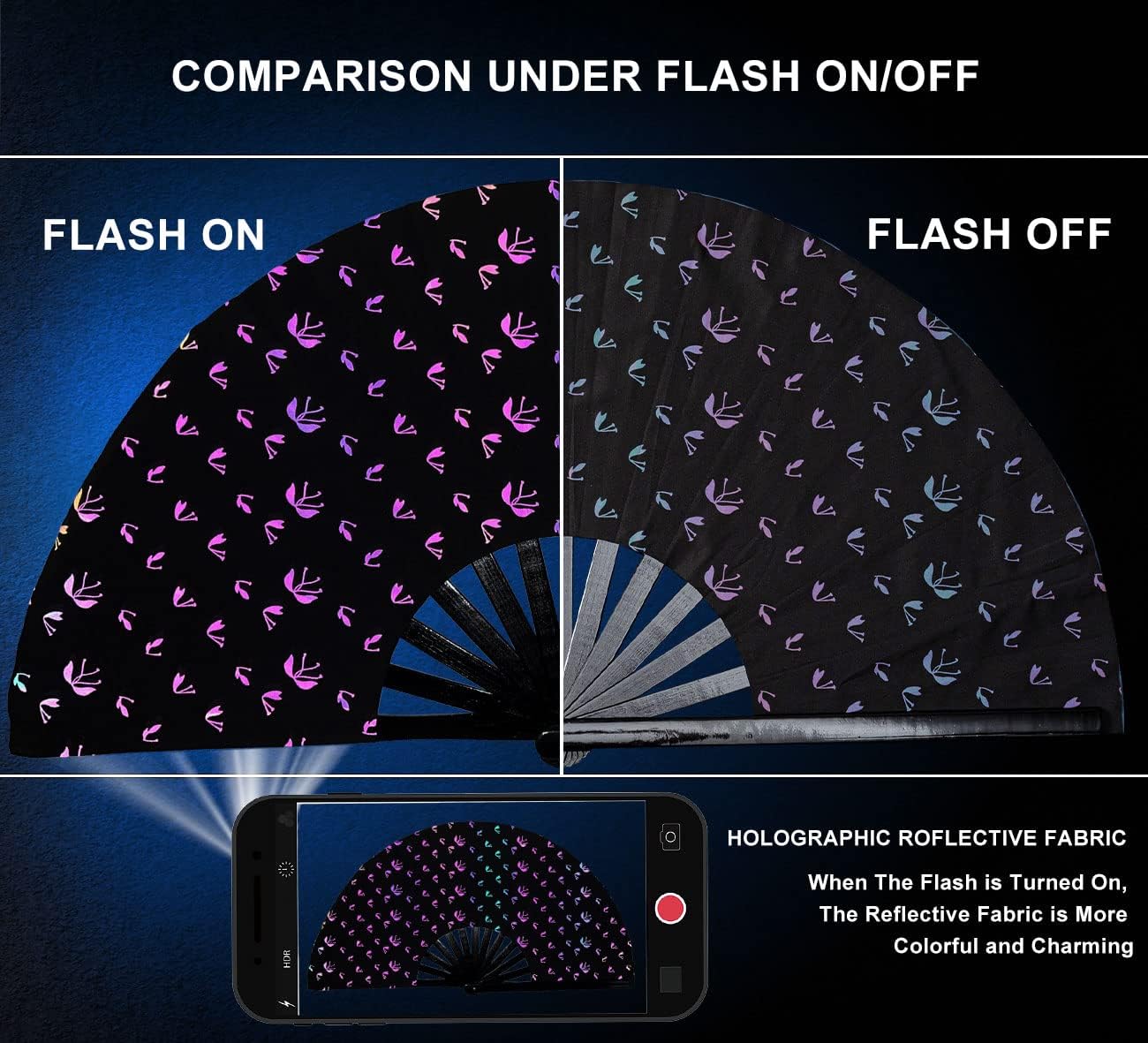 Amajiji Large Rave Folding Hand Fan Clacking Fans for Line Dancing Clap Fan for Boots On The Ground Dance,Party,Decoration,Festival (Bungee Light)