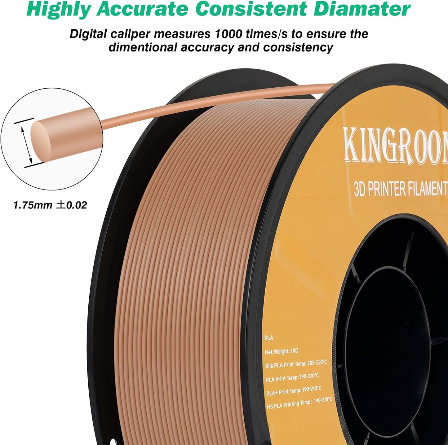 Kingroon PLA Filament 1.75mm 3D Printer Filament Brown Pla Filament 1kg Filament Dimensional Accuracy +/- 0.02mm, Fit Most FDM Printer,Brown