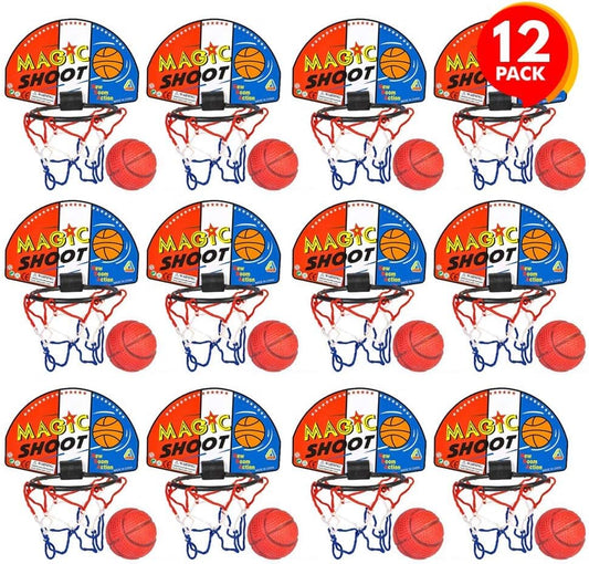 ArtCreativity Mini Basketball Game (12 Sets) Each Set Includes 1 Mini Ball, 1 Back Board Net, & Mounting Tape, Indoor Basketball Hoop for Kids, Basketball Party Favors, Best Gift for Boys and Girls