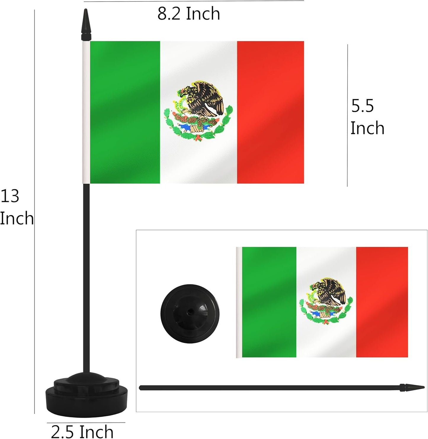 2 Pack Mexico Desk Flag Set, Mexican Desktop Small Miniature Table Office Flag with 12" Black Pole and Black Base, Offices, Classroom, Home, Festival Decoration (Mexico)