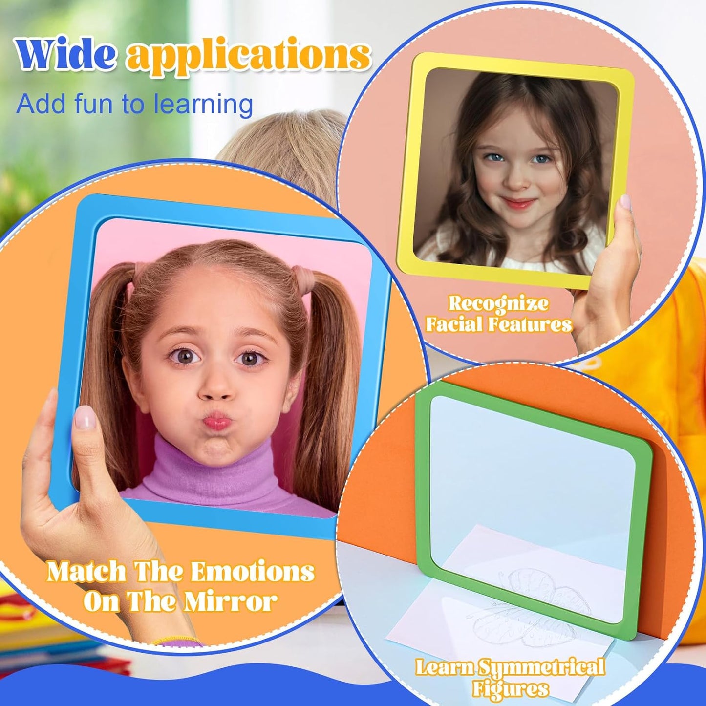 Dandat 10 Pcs Small Mirrors for Kids 6 x 6 Inch Square Shatter Proof Reflector Toddler Glass Plastic Reflector for Classroom DIY Craft Preschool Facial Expression (Macaron Colors)