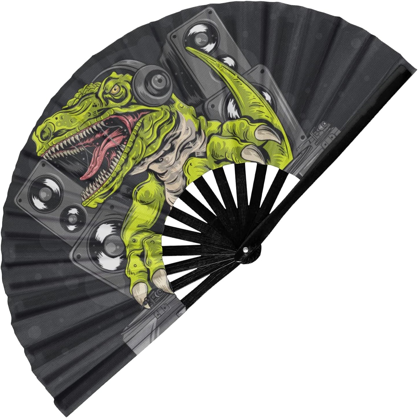 GloFX Folding Fan - DJ Dino - Large Rave Clack Folding Hand Fan for Men/Women - for EDM, Music Festival, Club, Event, Party, Dance, Performance, Decoration, Gift