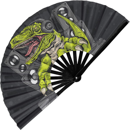 GloFX Folding Fan - DJ Dino - Large Rave Clack Folding Hand Fan for Men/Women - for EDM, Music Festival, Club, Event, Party, Dance, Performance, Decoration, Gift