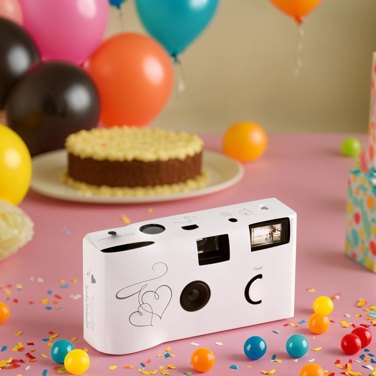 Weddingstar Disposable Camera with Flash - Single Use 35mm Film Camera for Wedding or Party Favors - Silver Enchanted Hearts