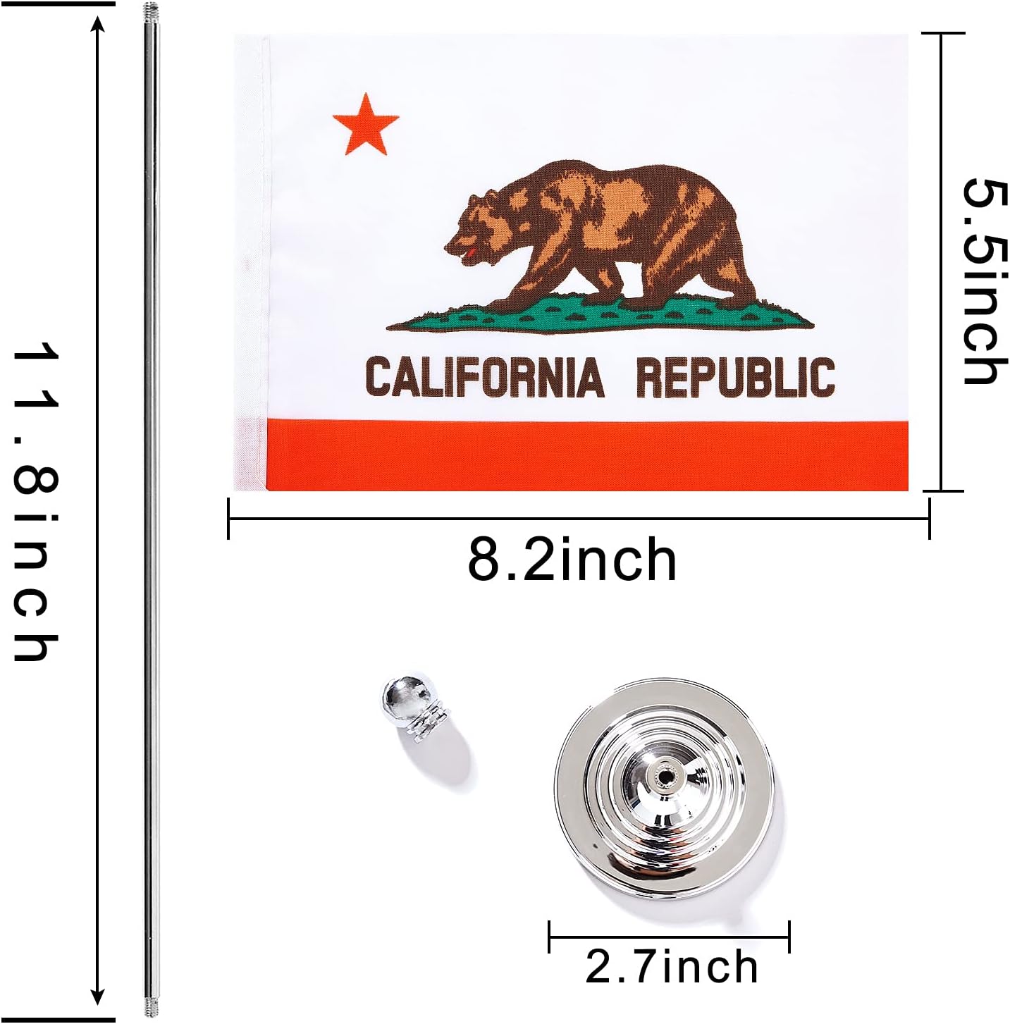 ZXvZYT 2 Pack American US California flag USA Calif CA State table flag,Small Mini United States Desk Flags With Stand Base,for U.S. States Party Events Celebration Decorations Supplies